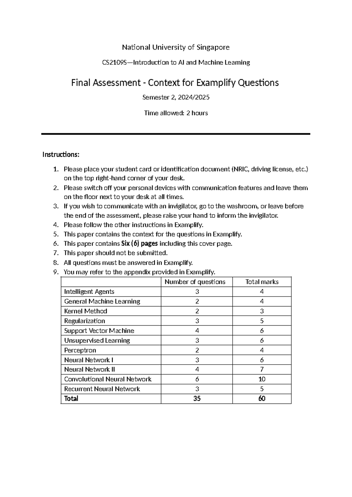 CS2109S AY2024 Semester 2 Final Exam Solutions on AI & Machine Learning ...