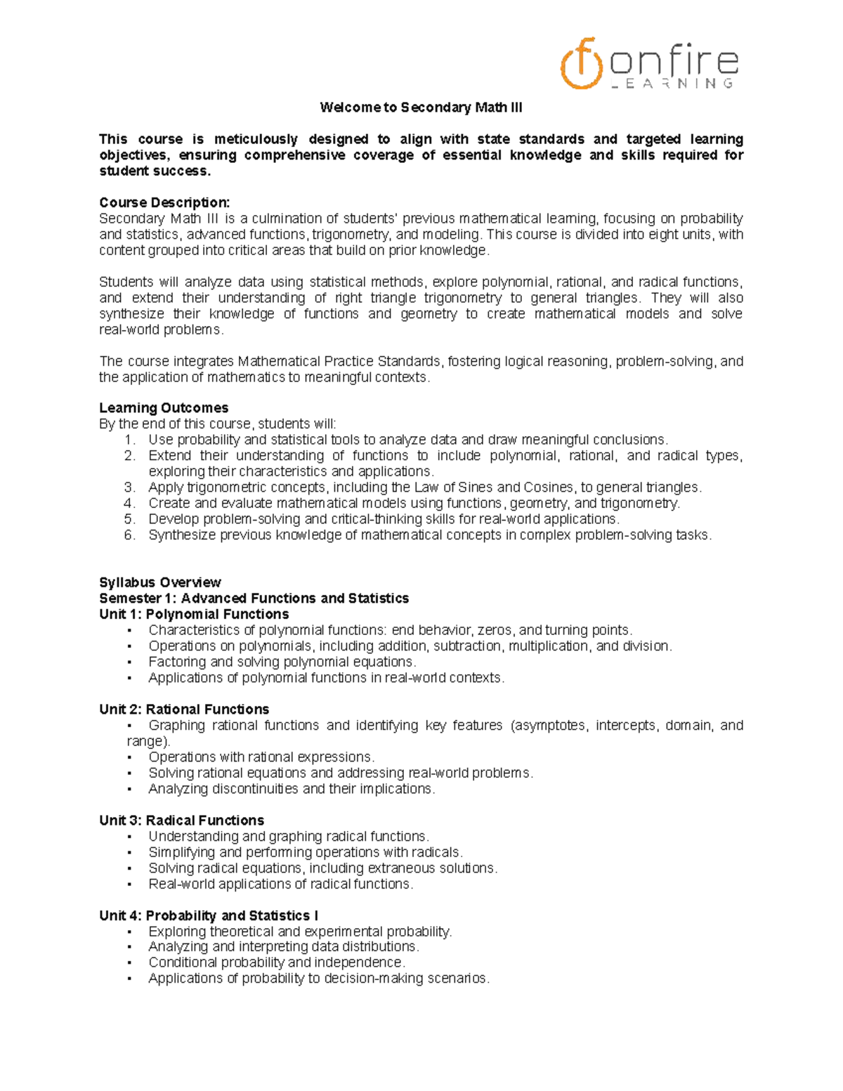 Secondary Math Syllabus (Course Code: MATH101) - Studocu