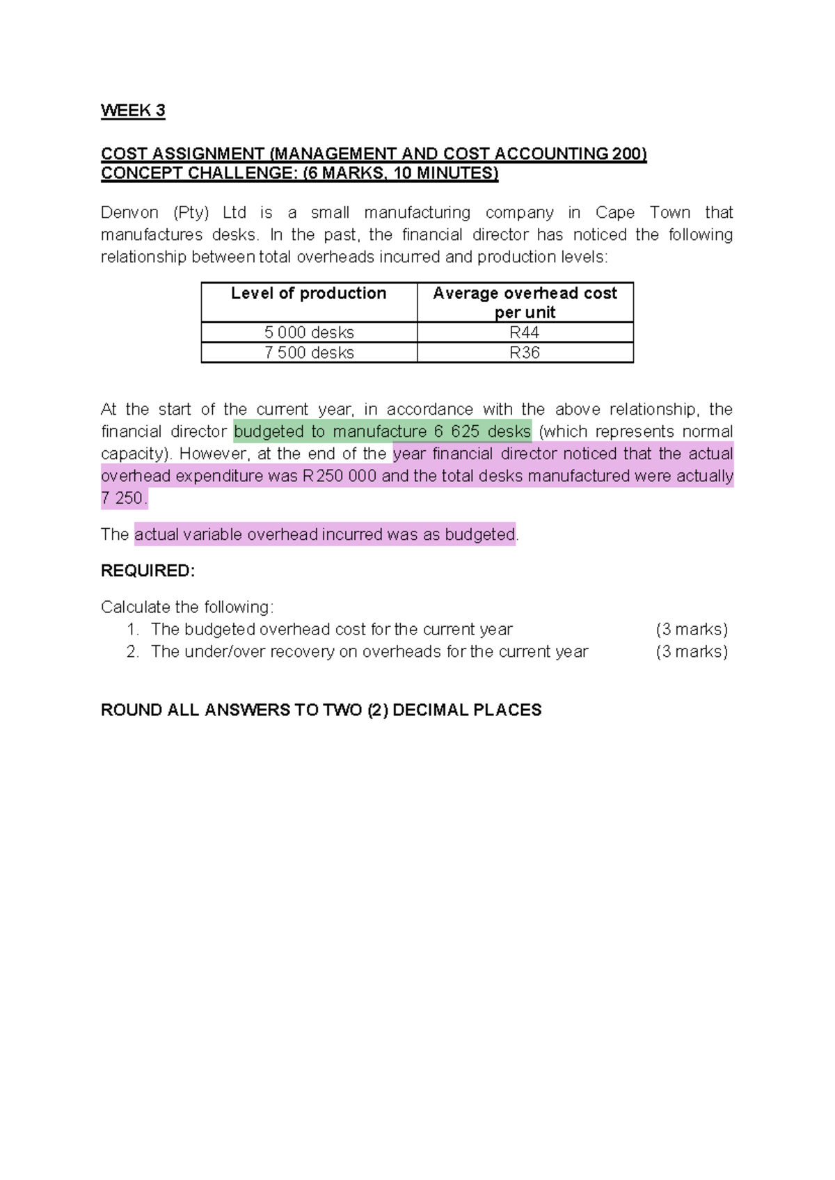 Week 3 Concept challenge 2023 - WEEK 3 COST ASSIGNMENT (MANAGEMENT AND ...