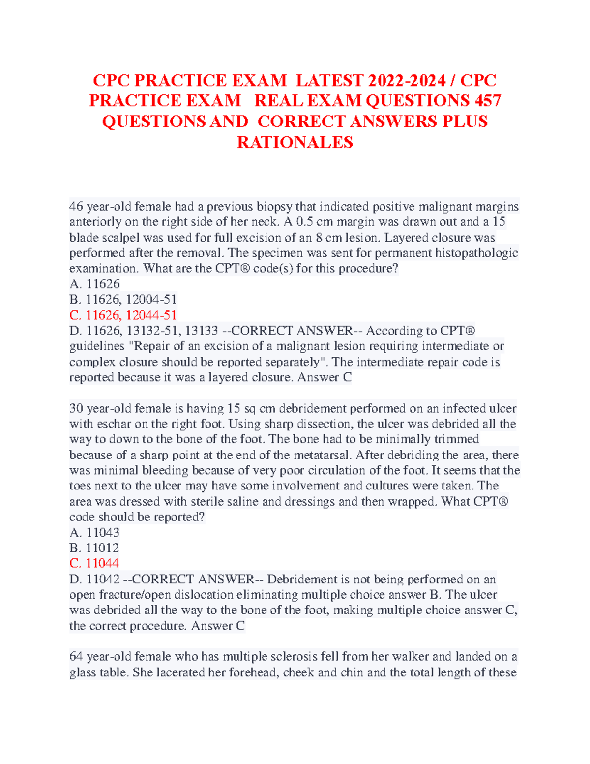 CPC Practice Exam Questions & Answers for 2023-2024 - Studocu