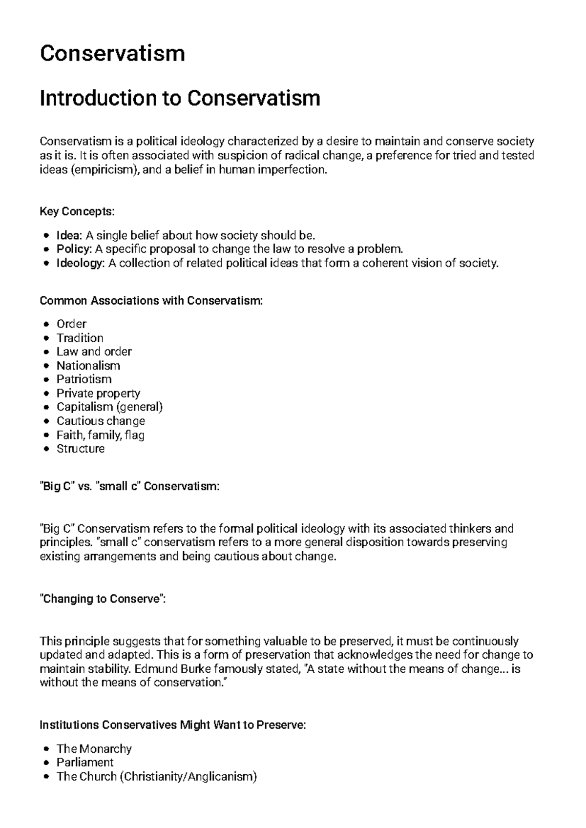 Conservatism: Key Concepts and Ideologies - Study Guide - Studocu