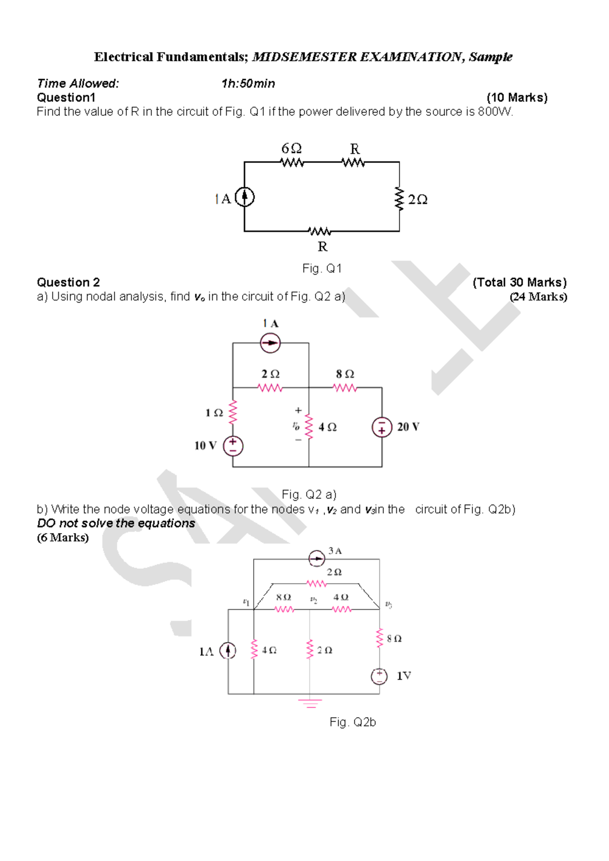 MSE Electrical Fundamentals Sample 2 - 300021 - Electrical Fundamentals ...