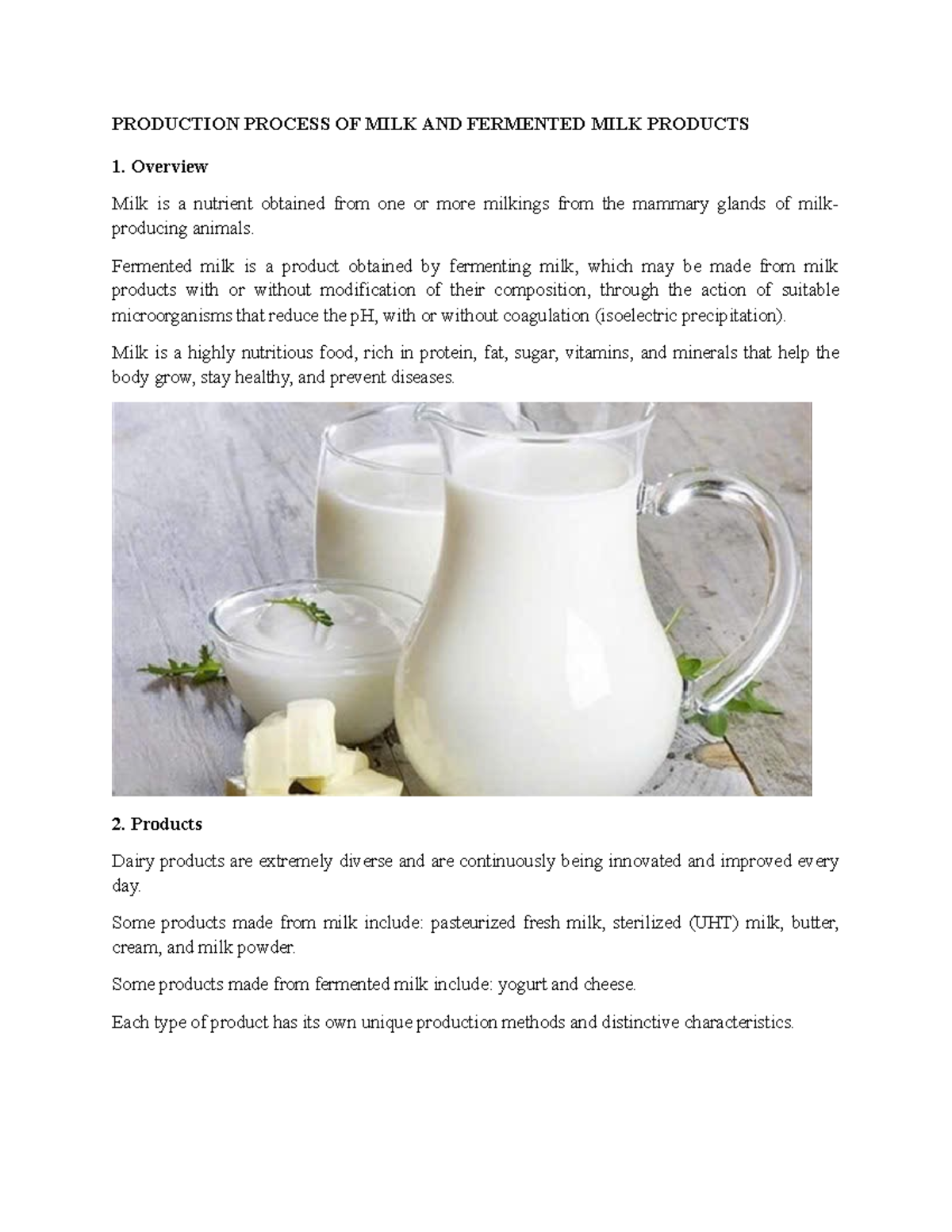 Production Process of Milk & Fermented Milk Products (Dairy 101) - Studocu