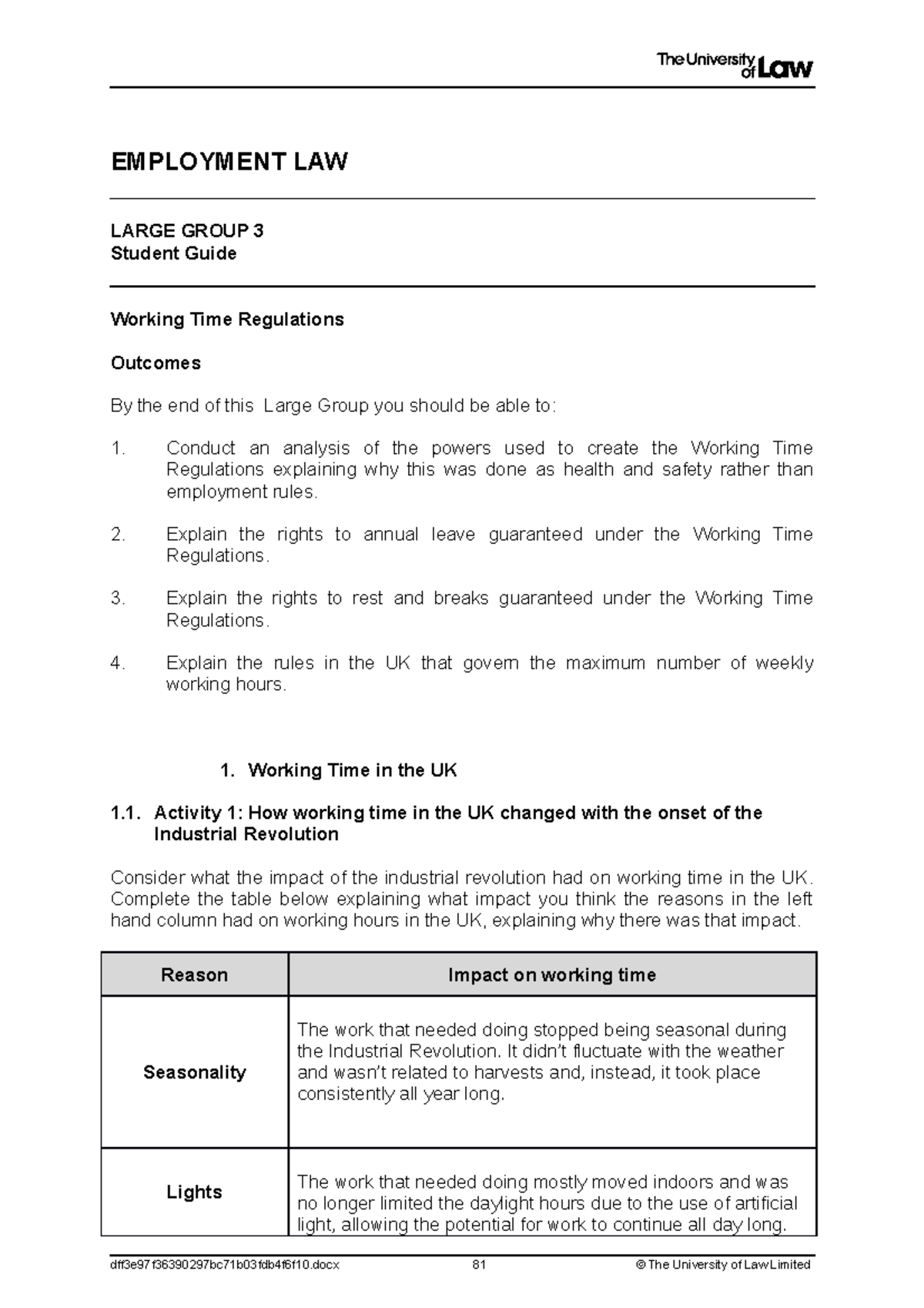 3 Working Time Regulations - EMPLOYMENT LAW LARGE GROUP 3 Student Guide ...