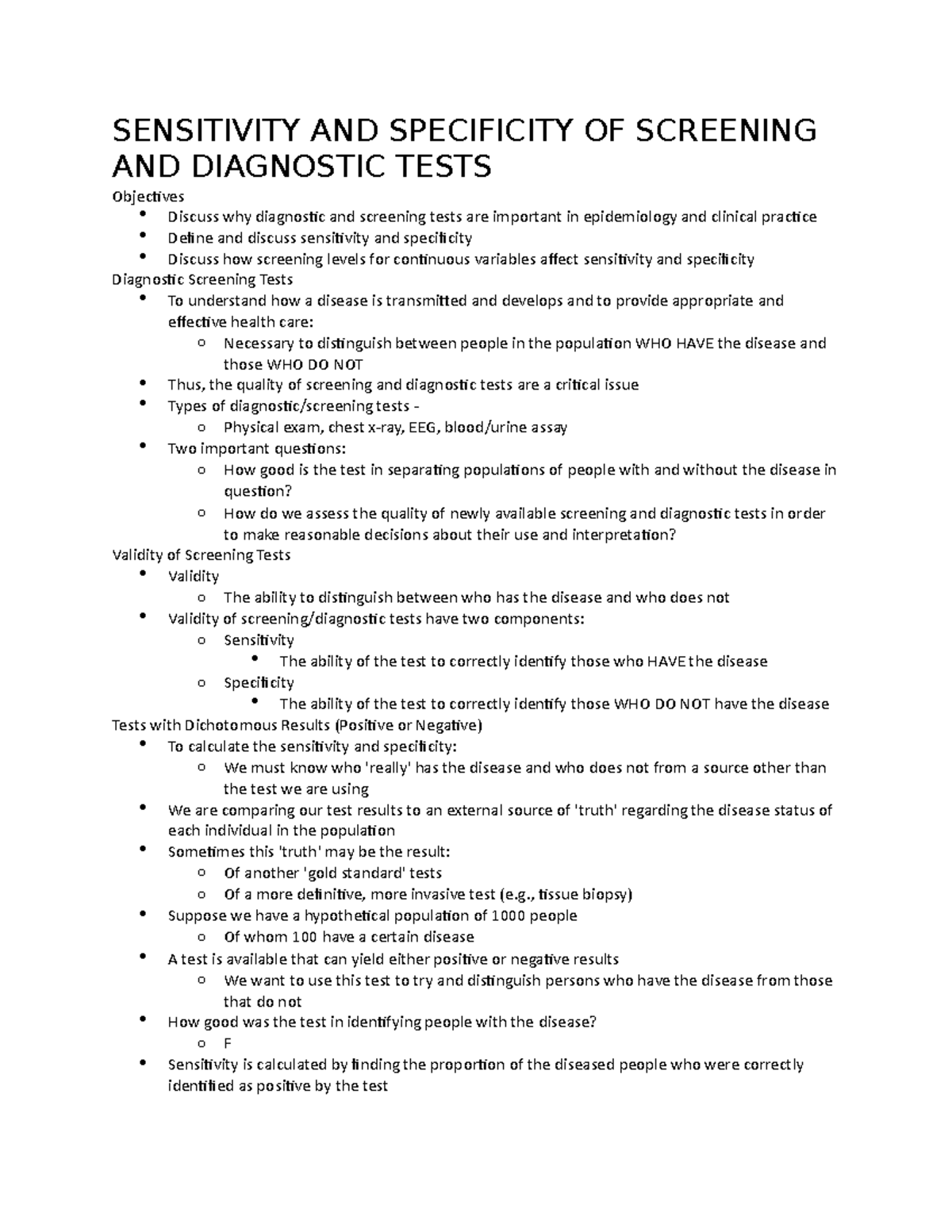 Ch 4 - Lecture Notes on Sensitivity & Specificity in Screening Tests ...