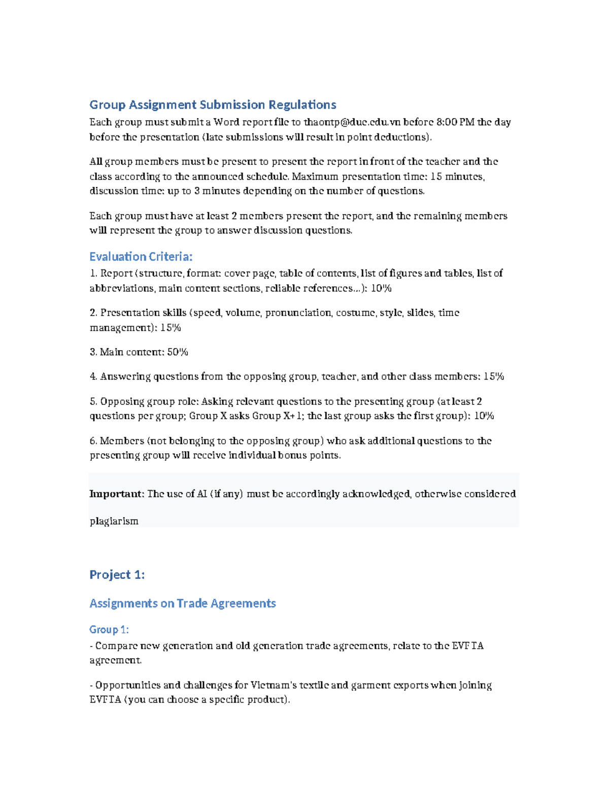 Group Project Submission Guidelines for Trade Agreements (22425) - Studocu