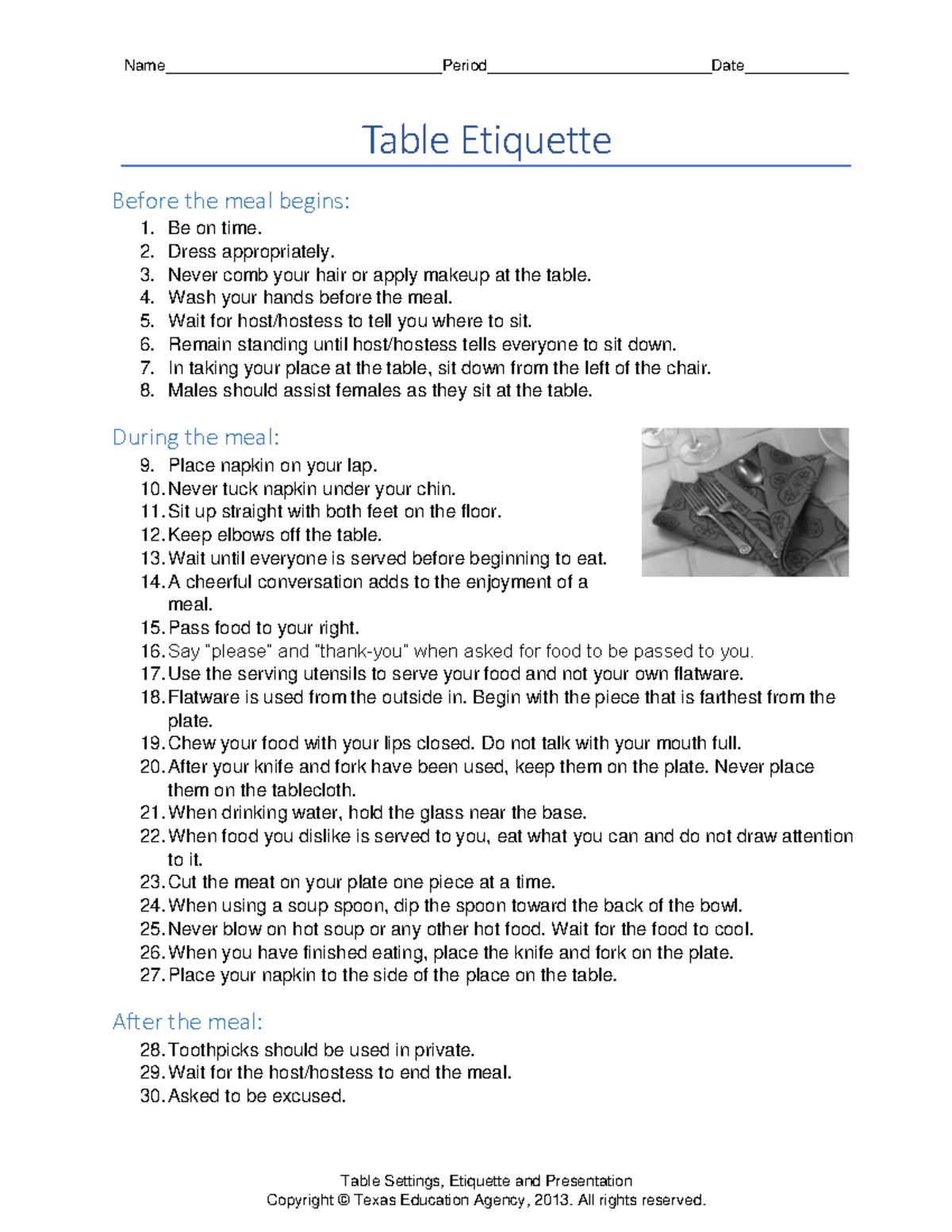 Table Etiquette & Manners - Essential Notes for Dining Behavior - Studocu