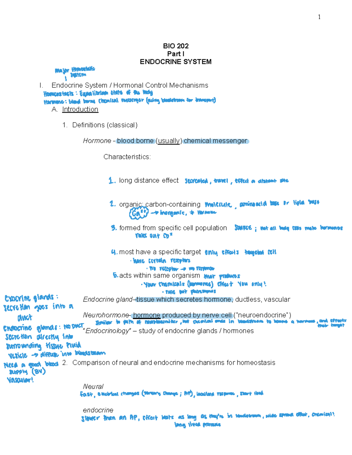 BIO 202 Lecture Notes: Endocrine System Overview - Studocu