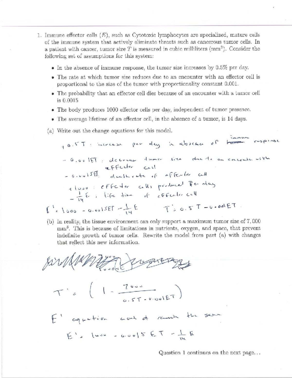 30A Midterm Exam - Immune System Dynamics and Cancer Treatment - Studocu