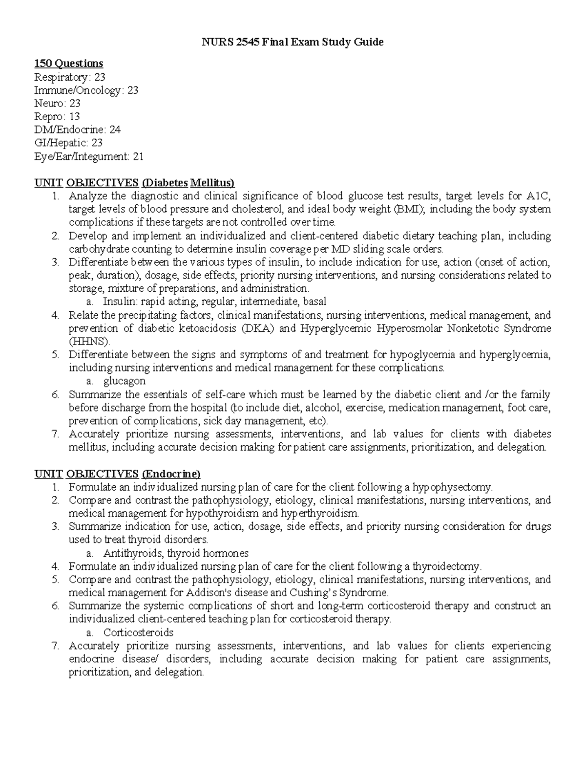 NURS 2545 Final Exam Study Guide: Comprehensive Review for Nursing ...
