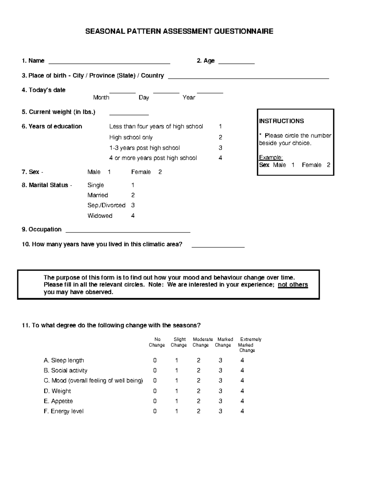 SPA Questionnaire for Seasonal Affective Disorder (SPAQ-SAD) - Studeersnel