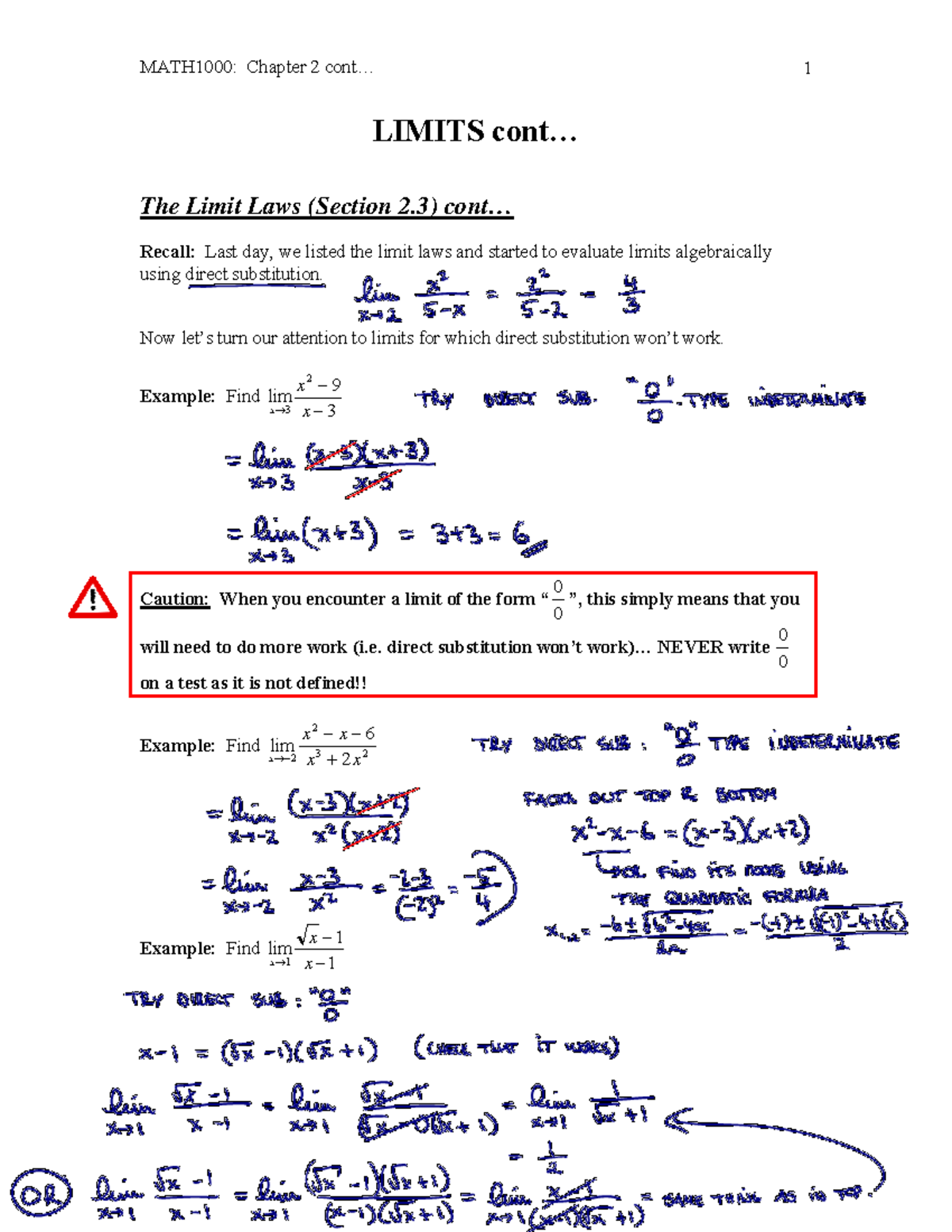 Chapter 2 Limits: The Limit Laws & Continuity (Section 2.3-2.4) - Studocu