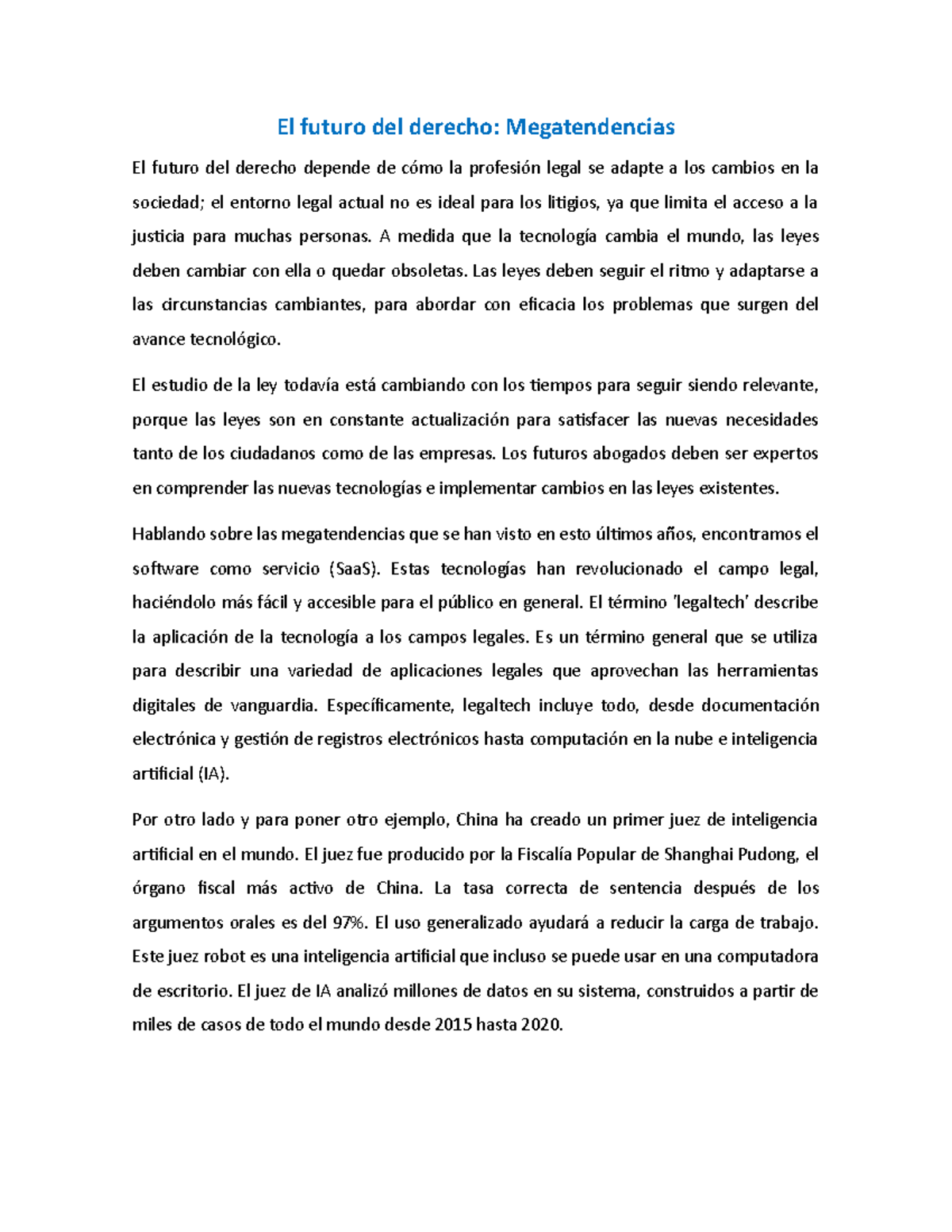 Megatendencias en el Derecho: Impacto de la Legaltech y el Futuro - Studocu