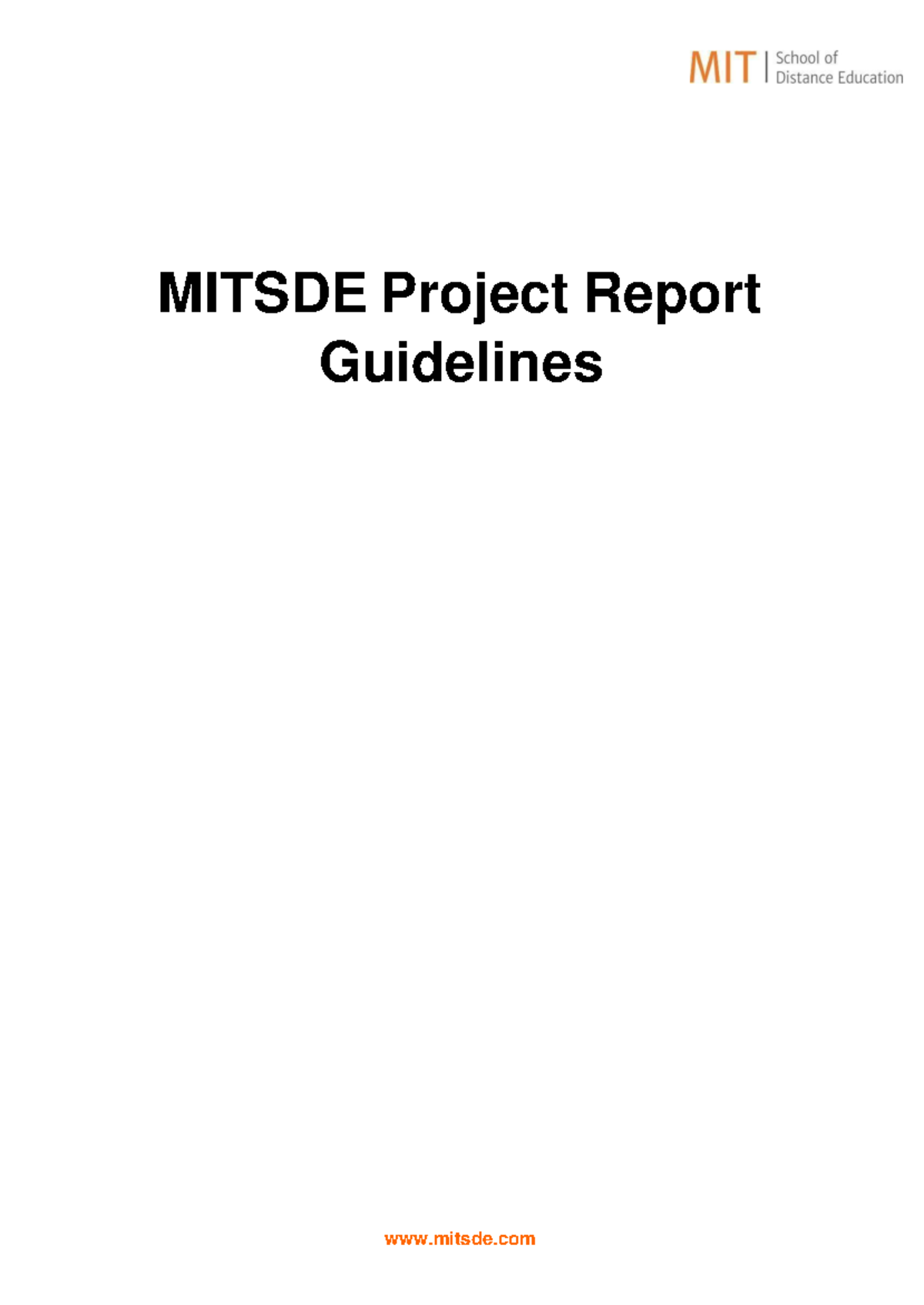 MITSDE Project Report Guidelines for Post Graduate Programs - Studocu