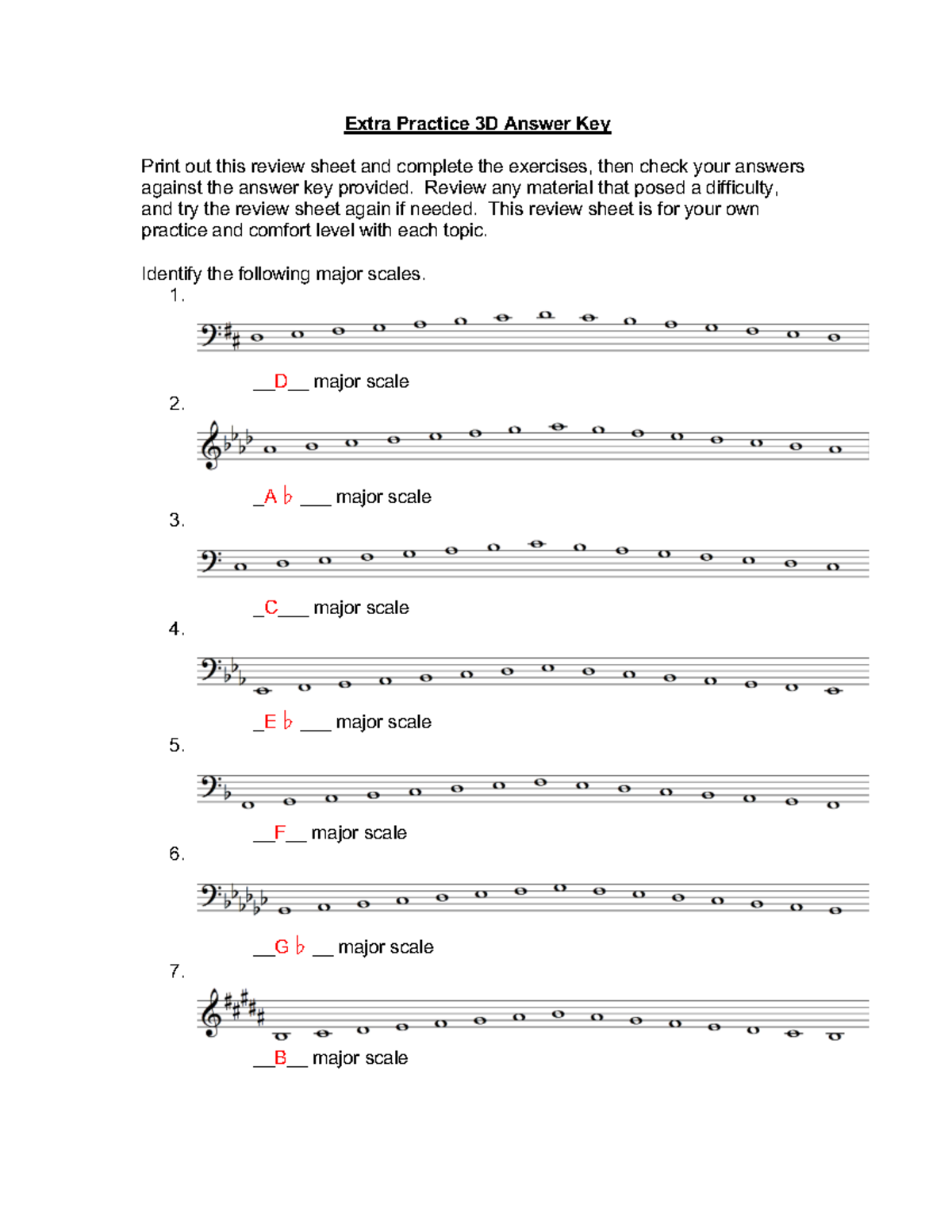 3D Extra Practice Answer Key for Major Scales Review - Studocu
