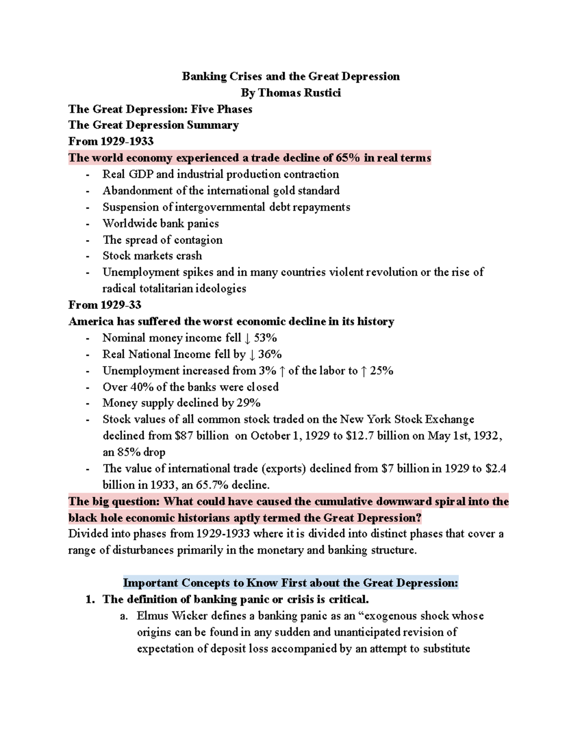 ECO 201 Lecture Notes: Banking Crises During the Great Depression - Studocu