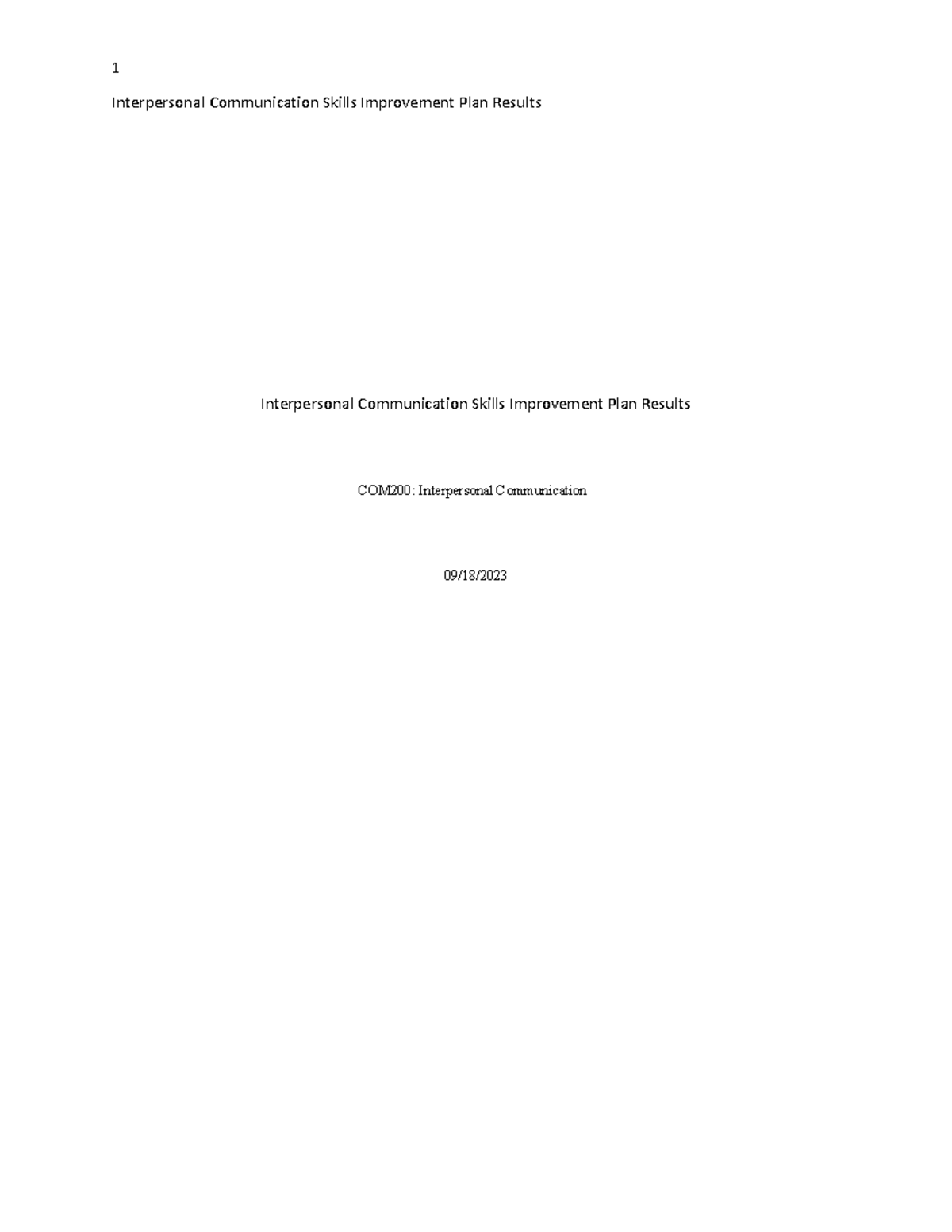 COM200 Week 5 Interpersonal Communication Skills Improvement Plan - Studocu