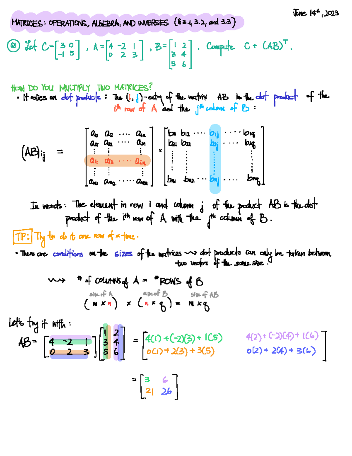 MATRICES: OPERATIONS, ALGEBRA, AND INVERSES TUTORIAL 05 - Studocu