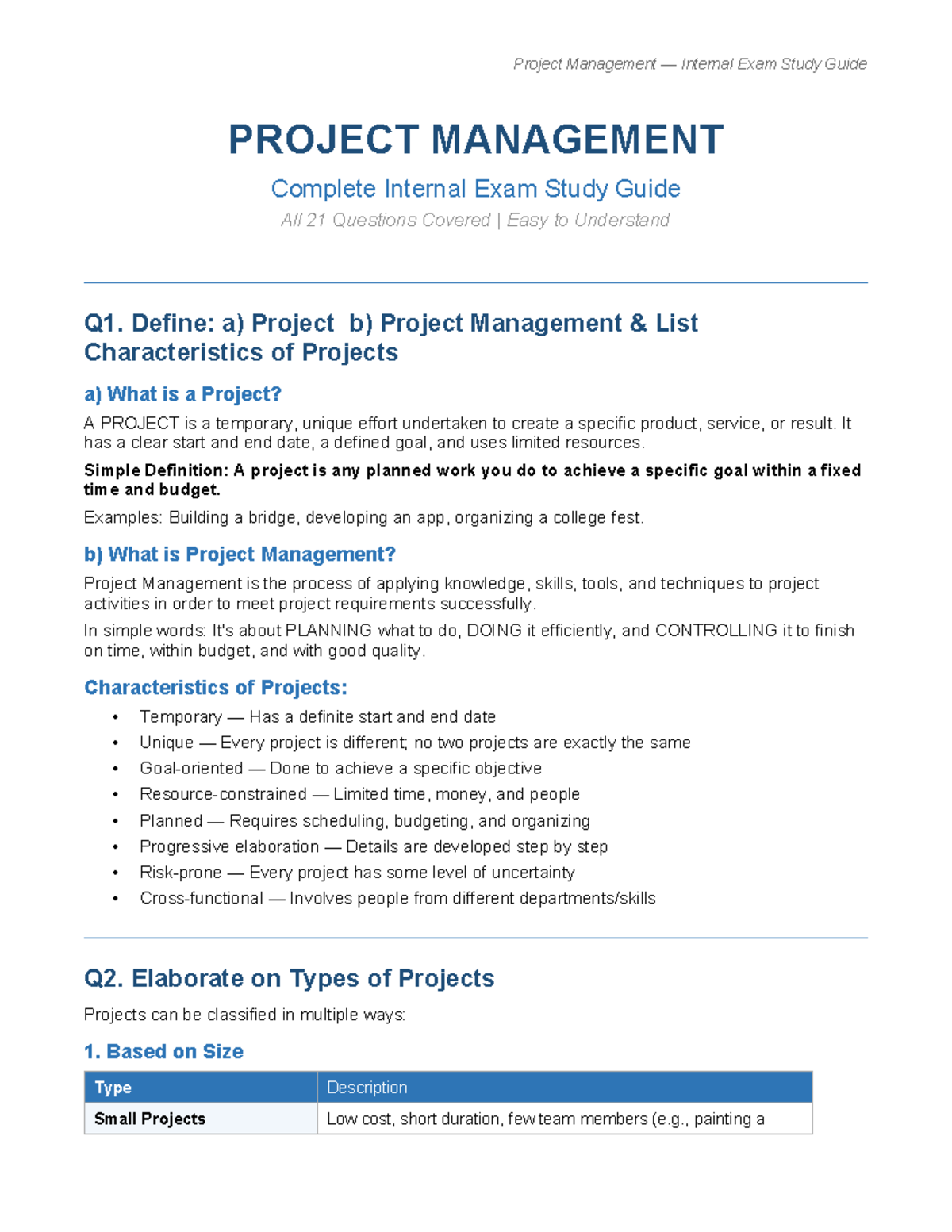Project Management Internal Exam Study Guide: Key Concepts & Strategies ...