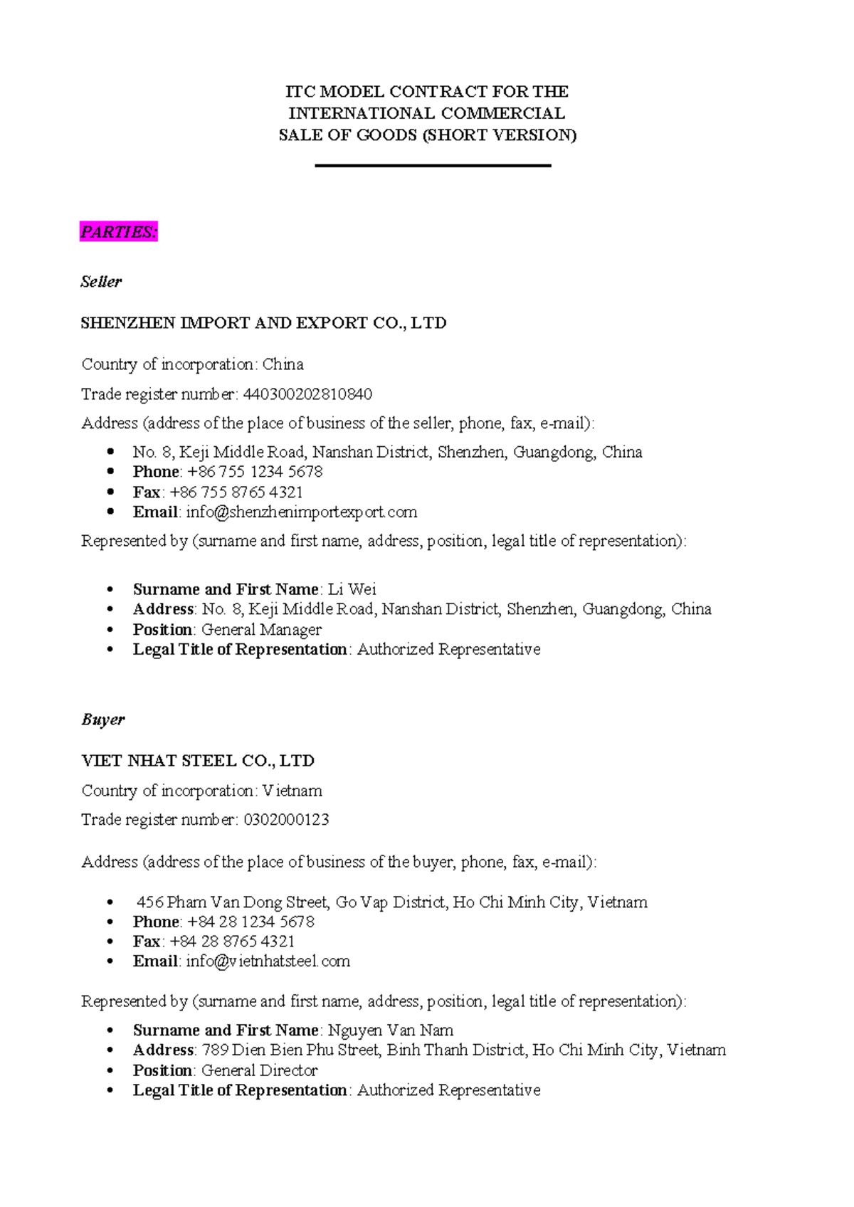 1.-ITC- Model- Contract-FOR-THE- International-SALE-OF- Goods - ITC ...