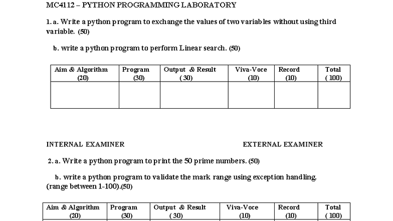 MC4112 - Python Programming Laboratory Exercises - Studocu