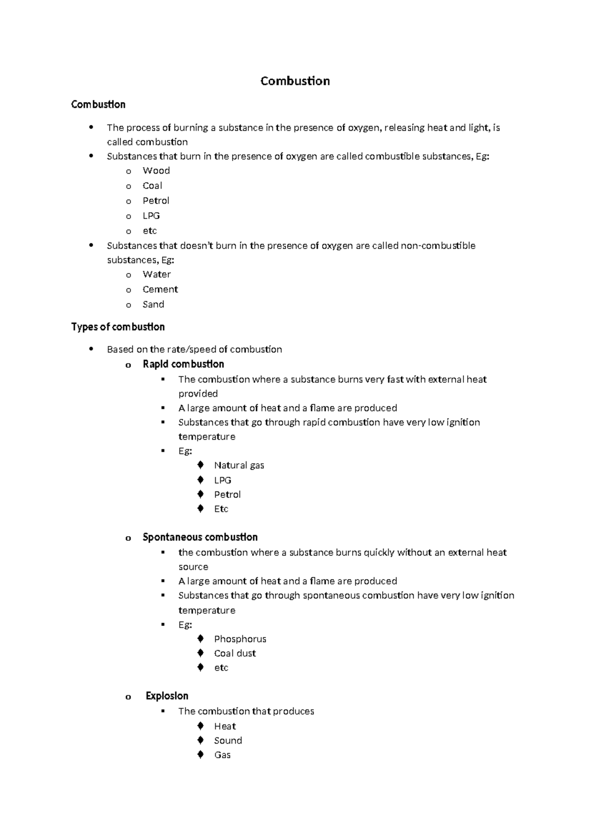 Combustion - Chapter Notes for Grade 8 Science (SCI 101) - Studocu
