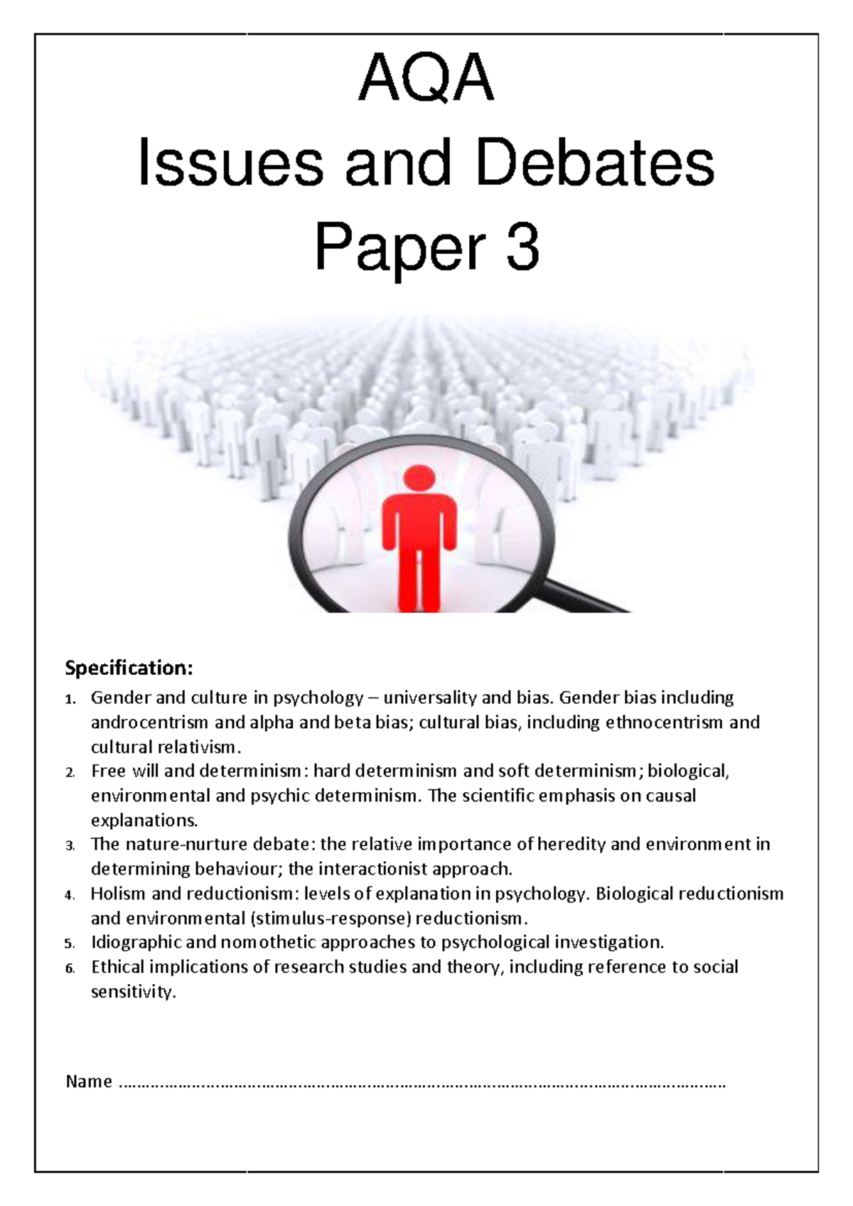 AQA PSYCHOLOGY Issues & Debates: Gender & Culture Bias Analysis - Studocu