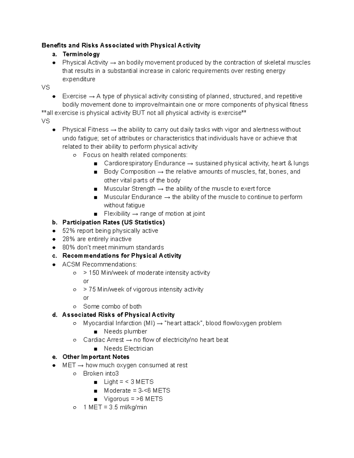 Benefits and Risks of Physical Activity: Health Screening Overview (PE ...