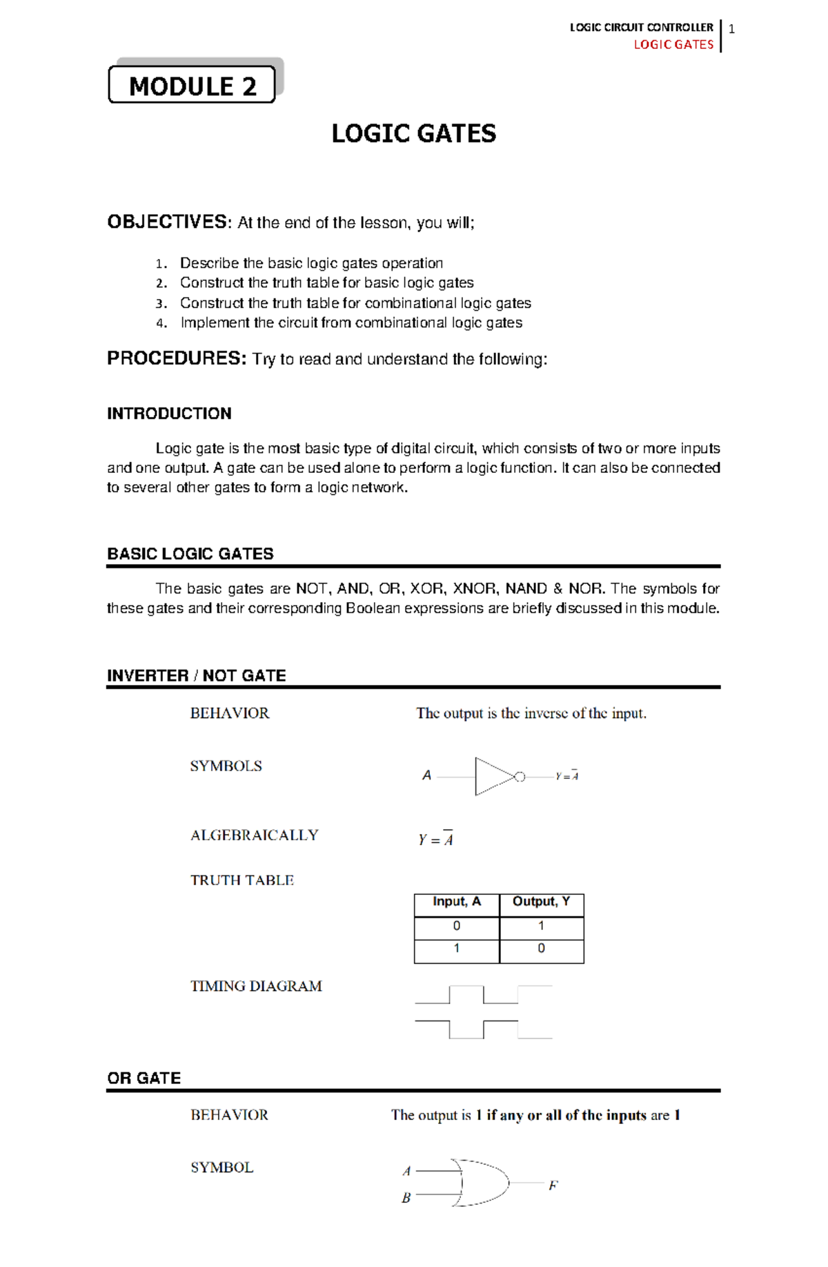 Module 2 Logic Gates Boolean Algebra - LOGIC GATES 1 MODULE 2 LOGIC ...
