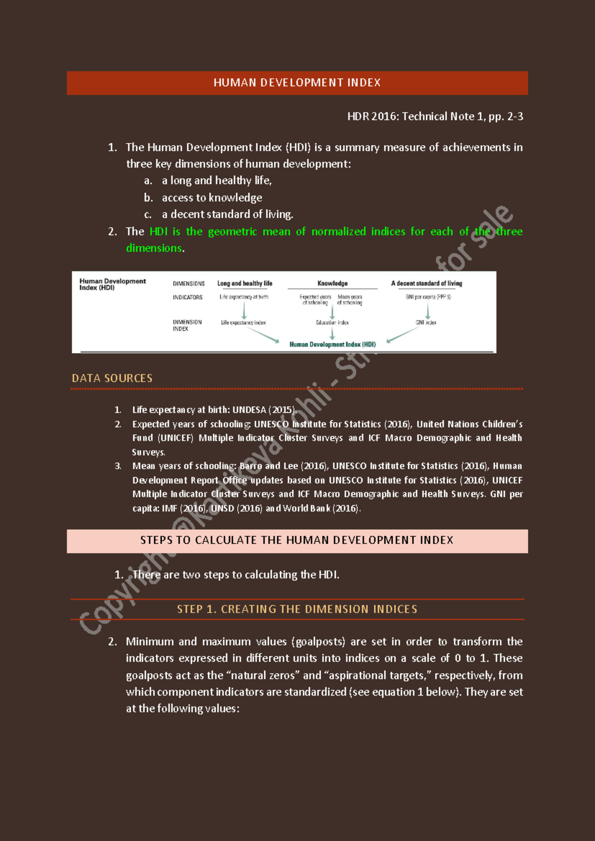 Unit 3 - HDR 2016: Technical Note on Human Development Index - Studocu