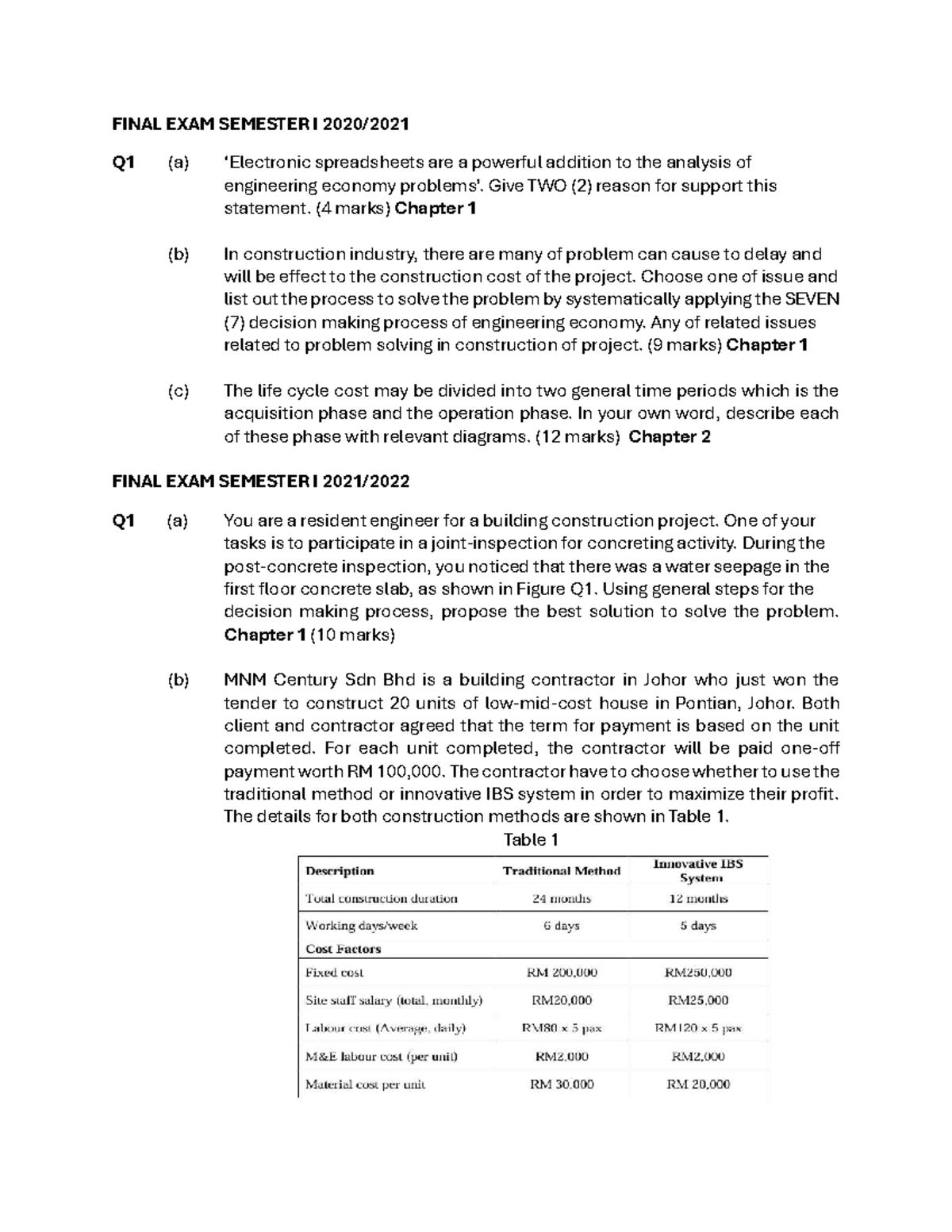 FINAL EXAM SEM I: Engineering Economy & Construction Issues - Studocu