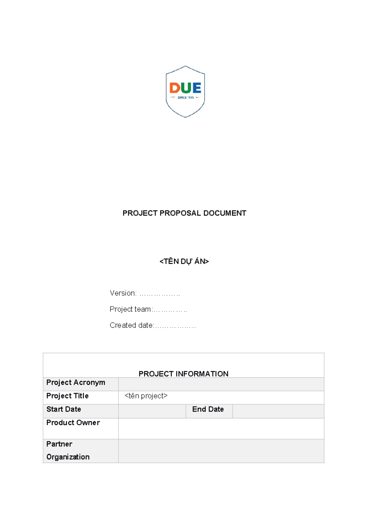 PROJECT PROPOSAL TEMPLATE (MẪU) - Studocu