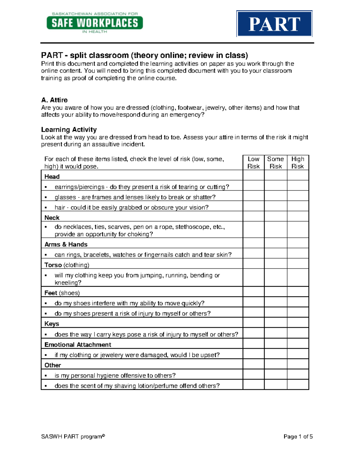 PART Activities for Classroom Training 2024: Theory Review & Learning ...
