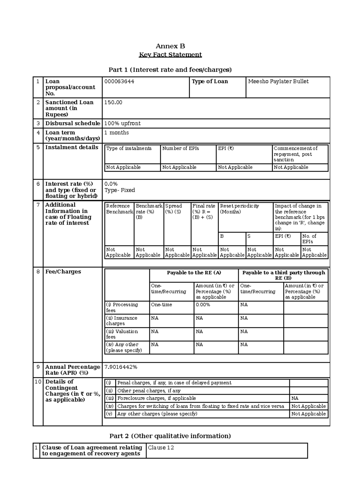 KFS 53480135 Key Fact Statement: Loan Details & Charges - Studocu