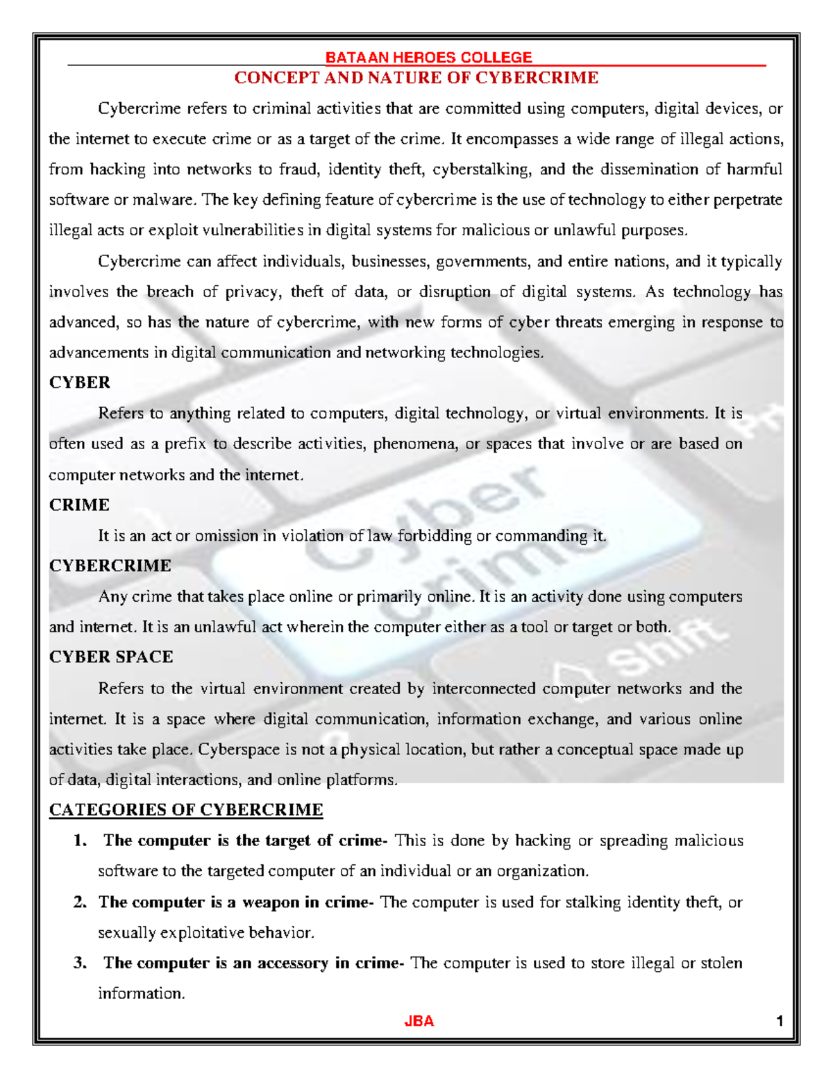 Cdi 9 - Module - Understanding the Nature and Impact of Cybercrime ...