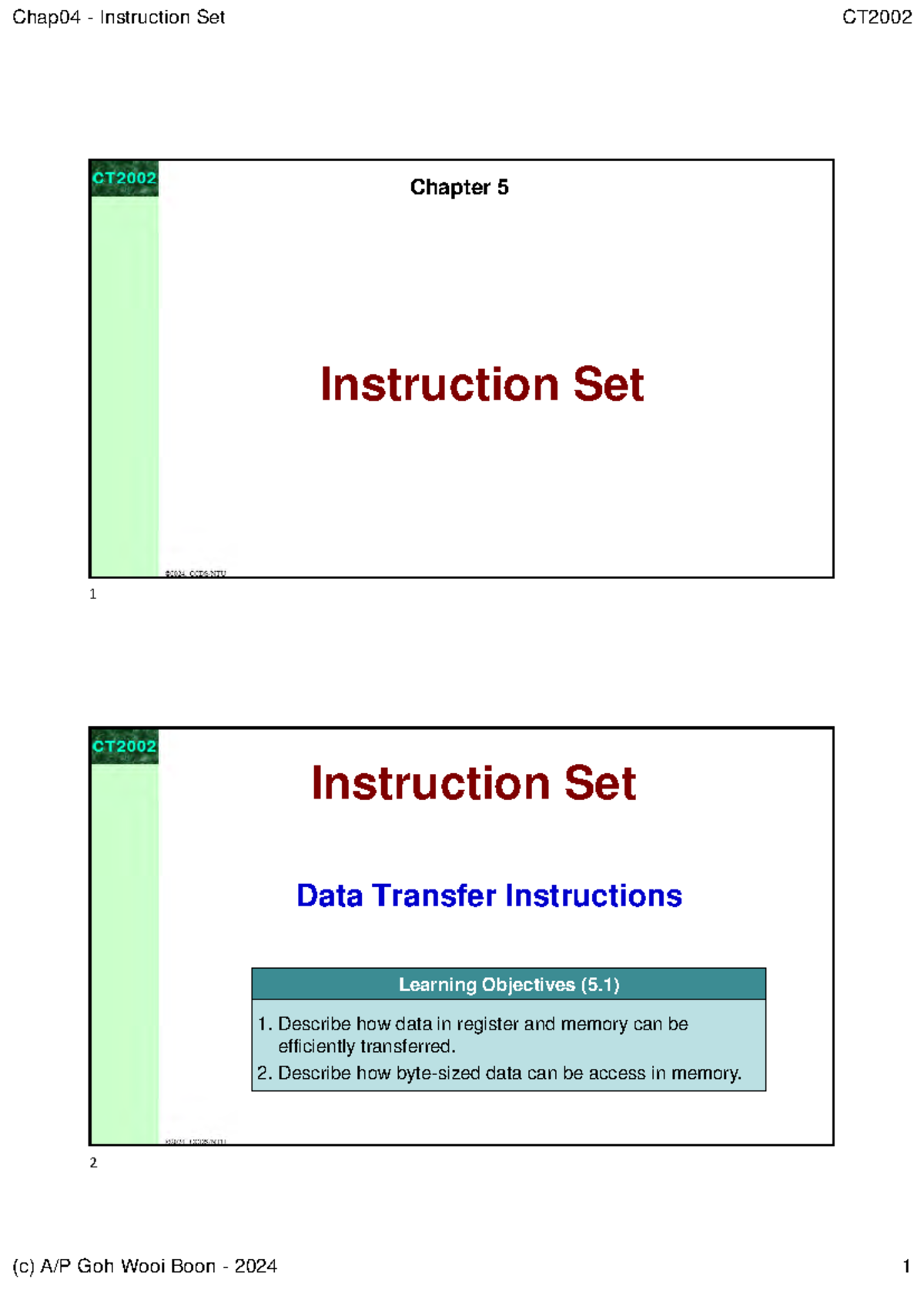 Instruction Set Overview and Examples - CT2002 Lecture Notes - Studocu