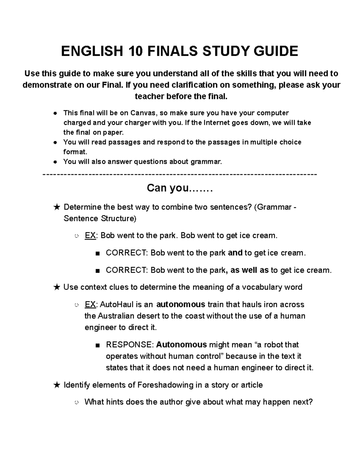 English 10 Finals Study Guide: Key Skills & Tips for Success - Studocu
