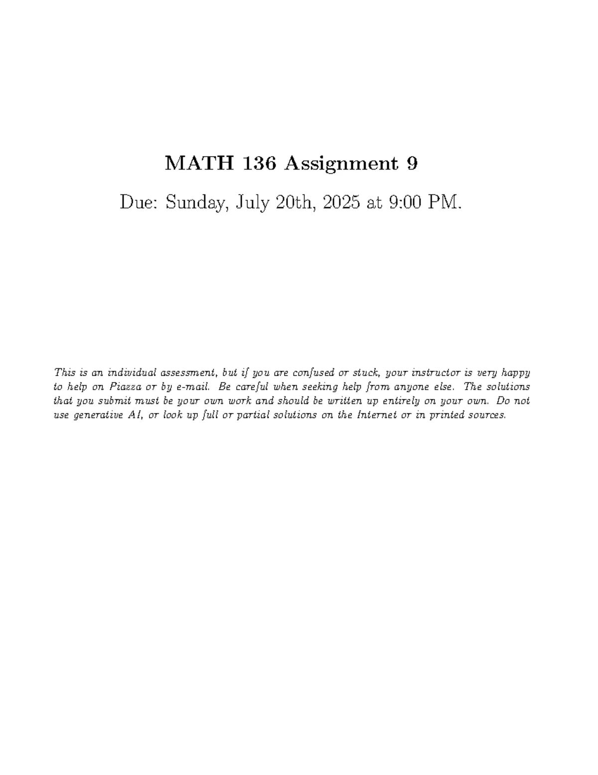 MATH 136 Sample Final Exam - Linear Algebra 1 (Spring 2025) - Studocu
