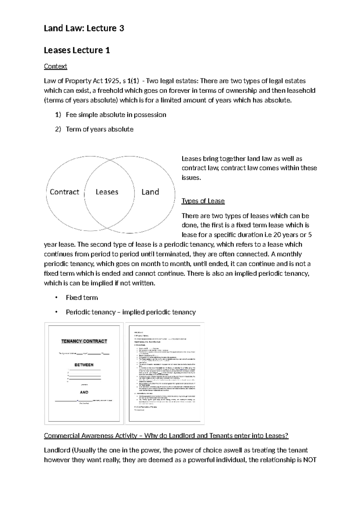 Leases - Land Law Lecture 3: Formalities and Priority Analysis - Studocu