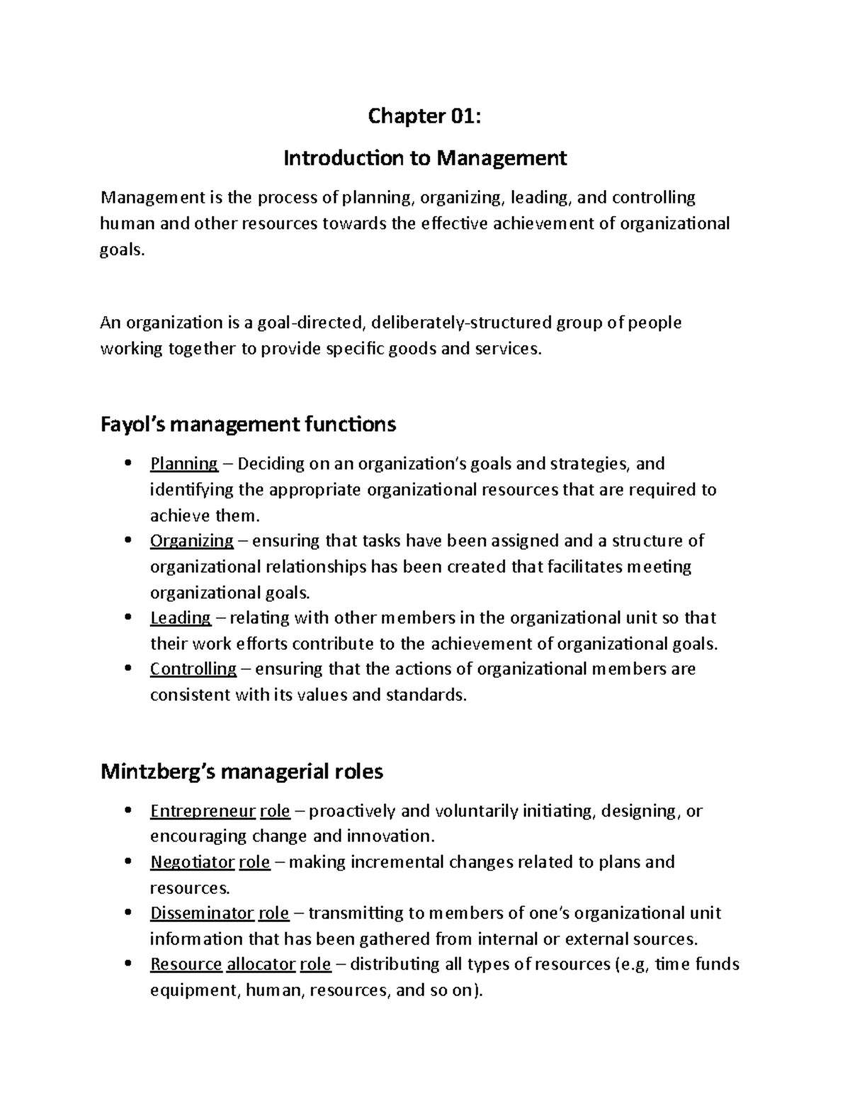 Dyck Management Chapter 01 Overview and Key Concepts - Studocu