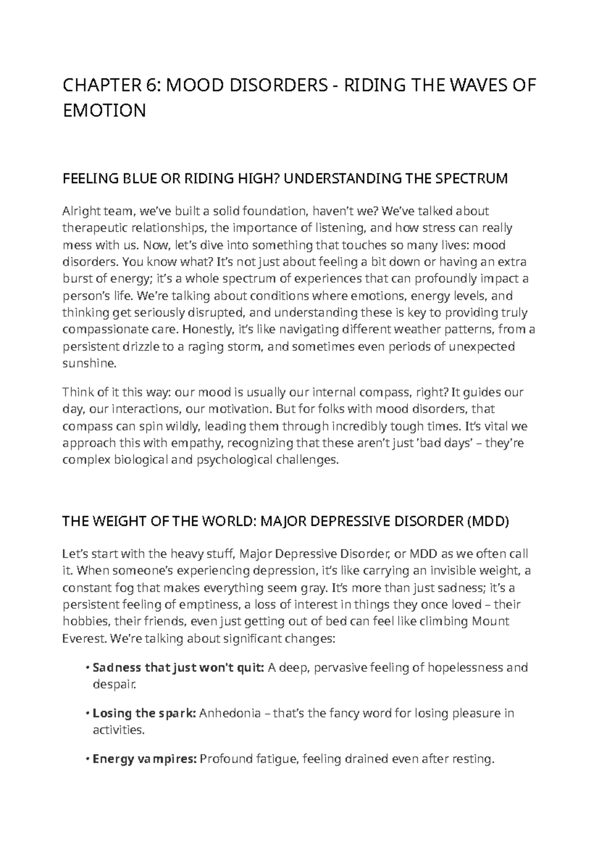 Mental Health Nursing CH 6: Understanding Mood Disorders - Studocu