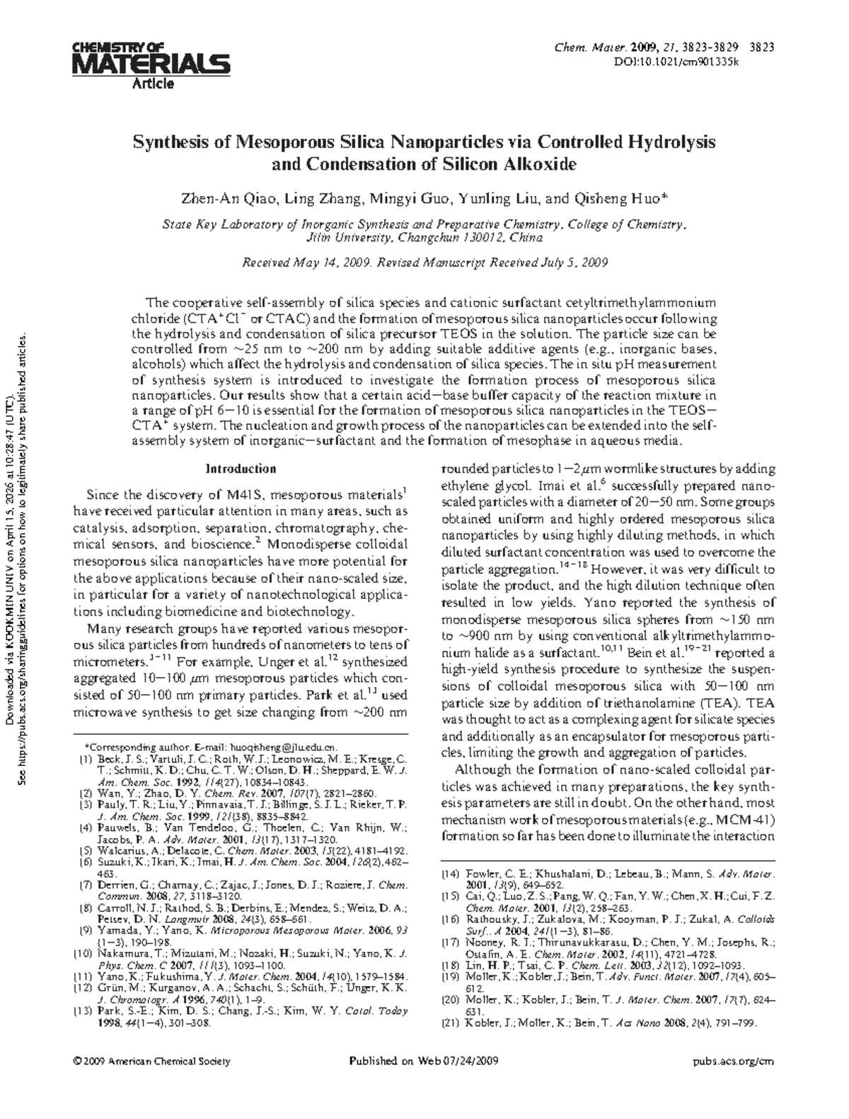 Synthesis of Mesoporous Silica Nanoparticles via TEOS and CTAC (Chem ...