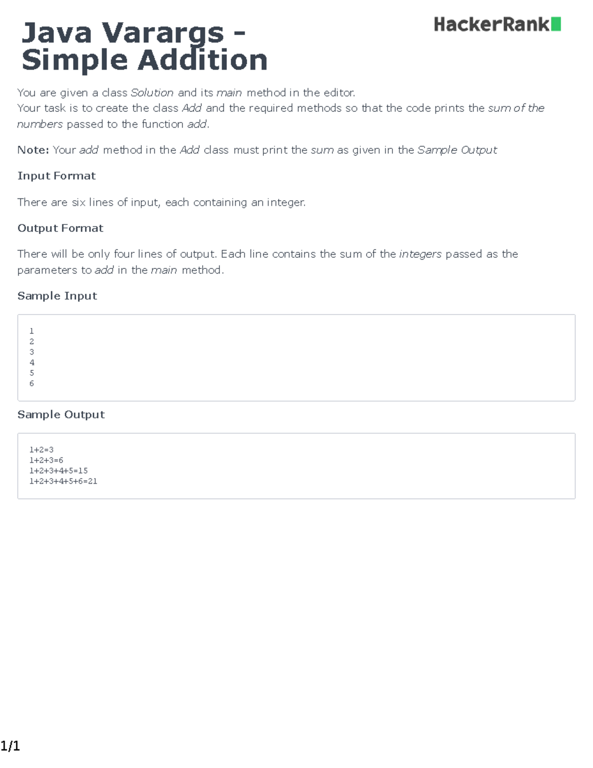 Java Varargs Addition: Implementing the Add Class and Method - Studocu