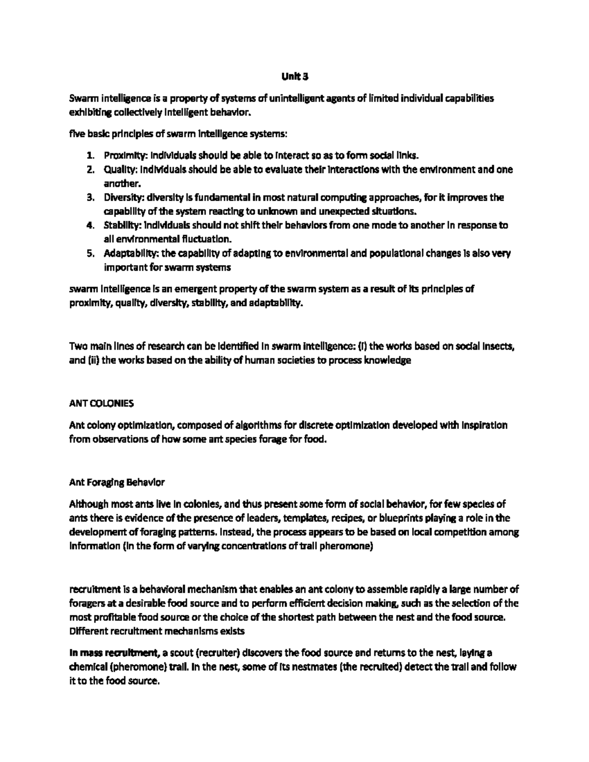 Unit 3 Notes: Swarm Intelligence Principles and Ant Foraging Behavior ...