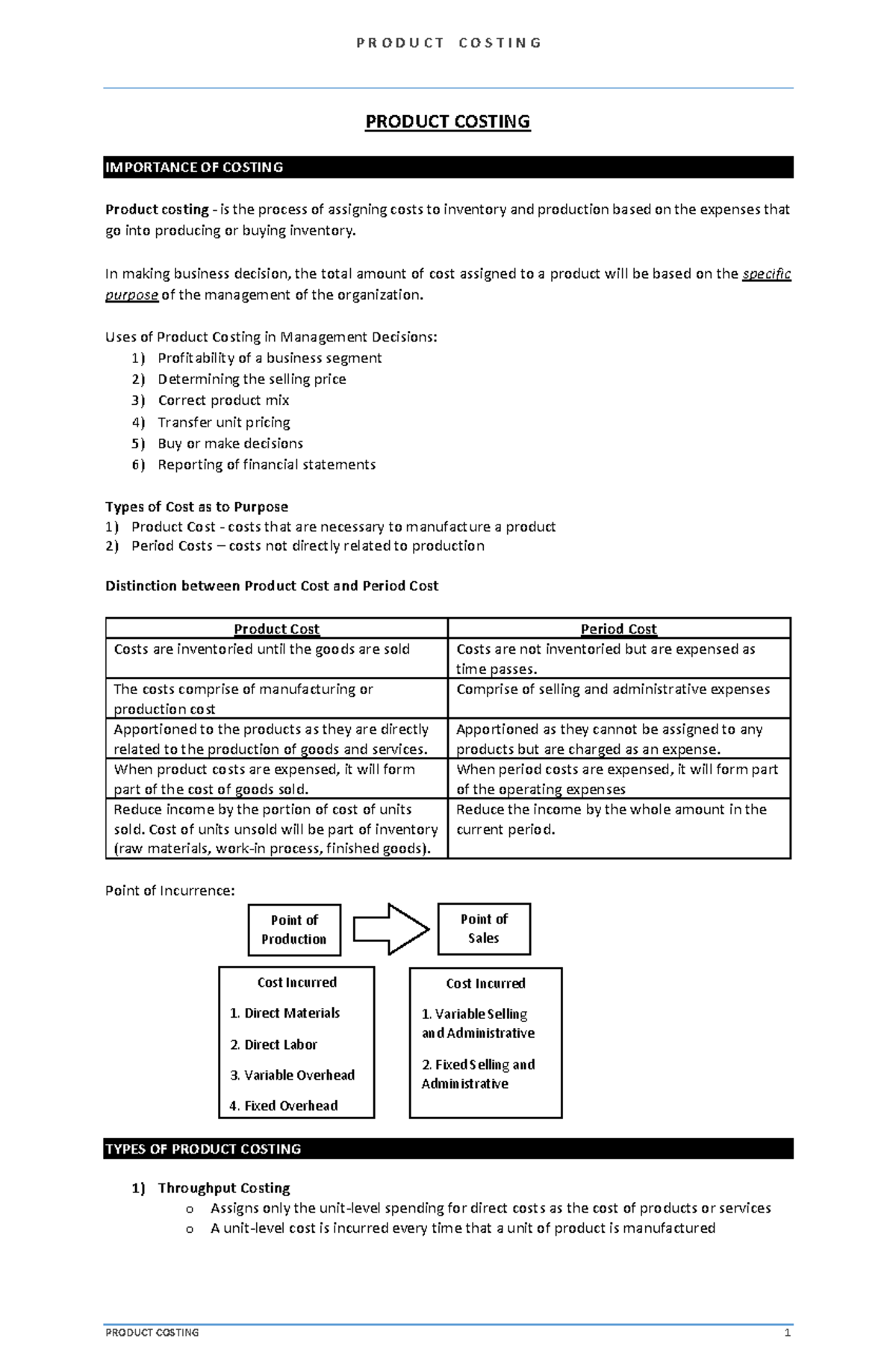 May 2025 INTEG 4 Lecture Notes: Product Costing Overview - Studocu