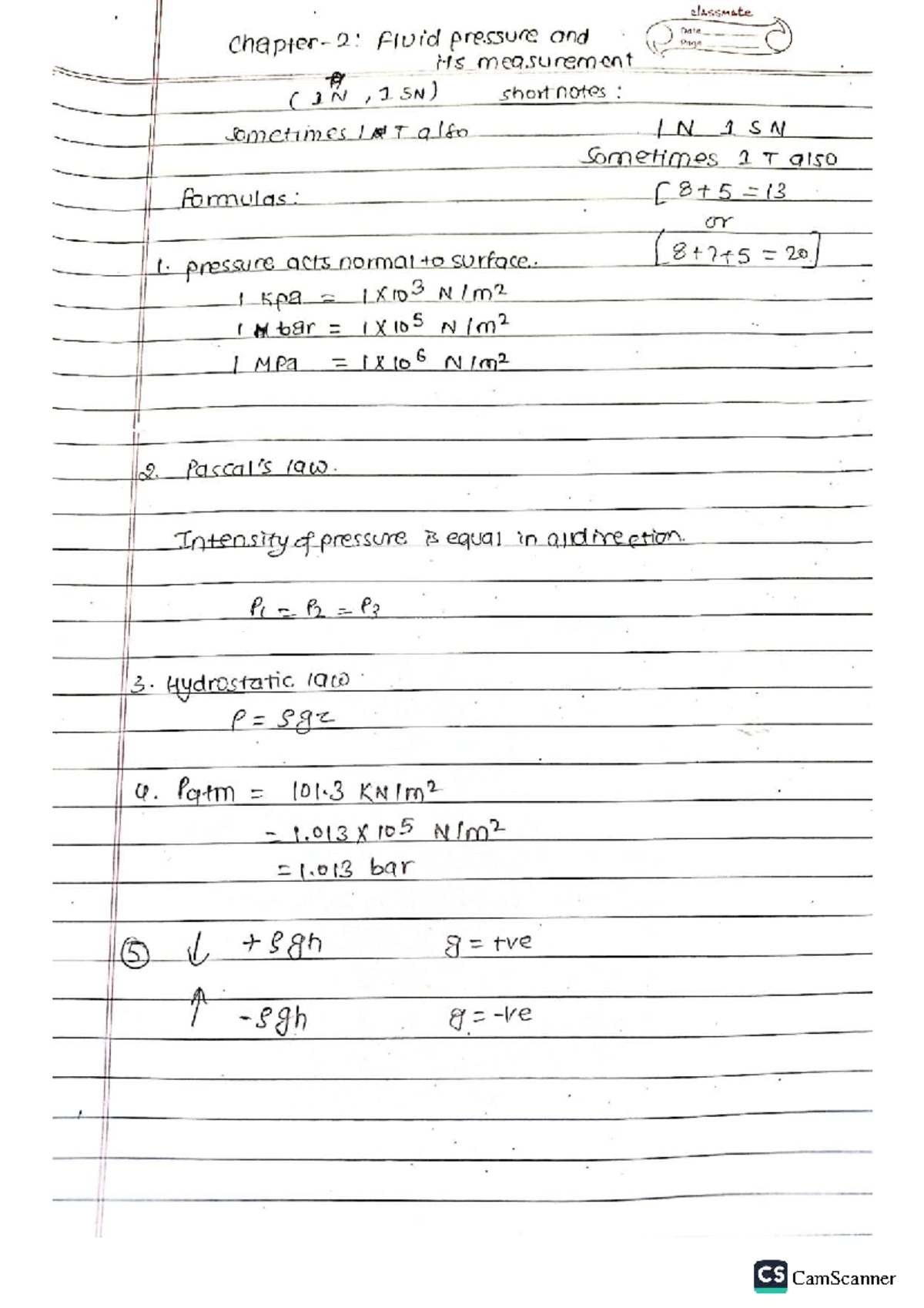 Fluid Pressure and Measurement Notes (Classmate I) - Studocu