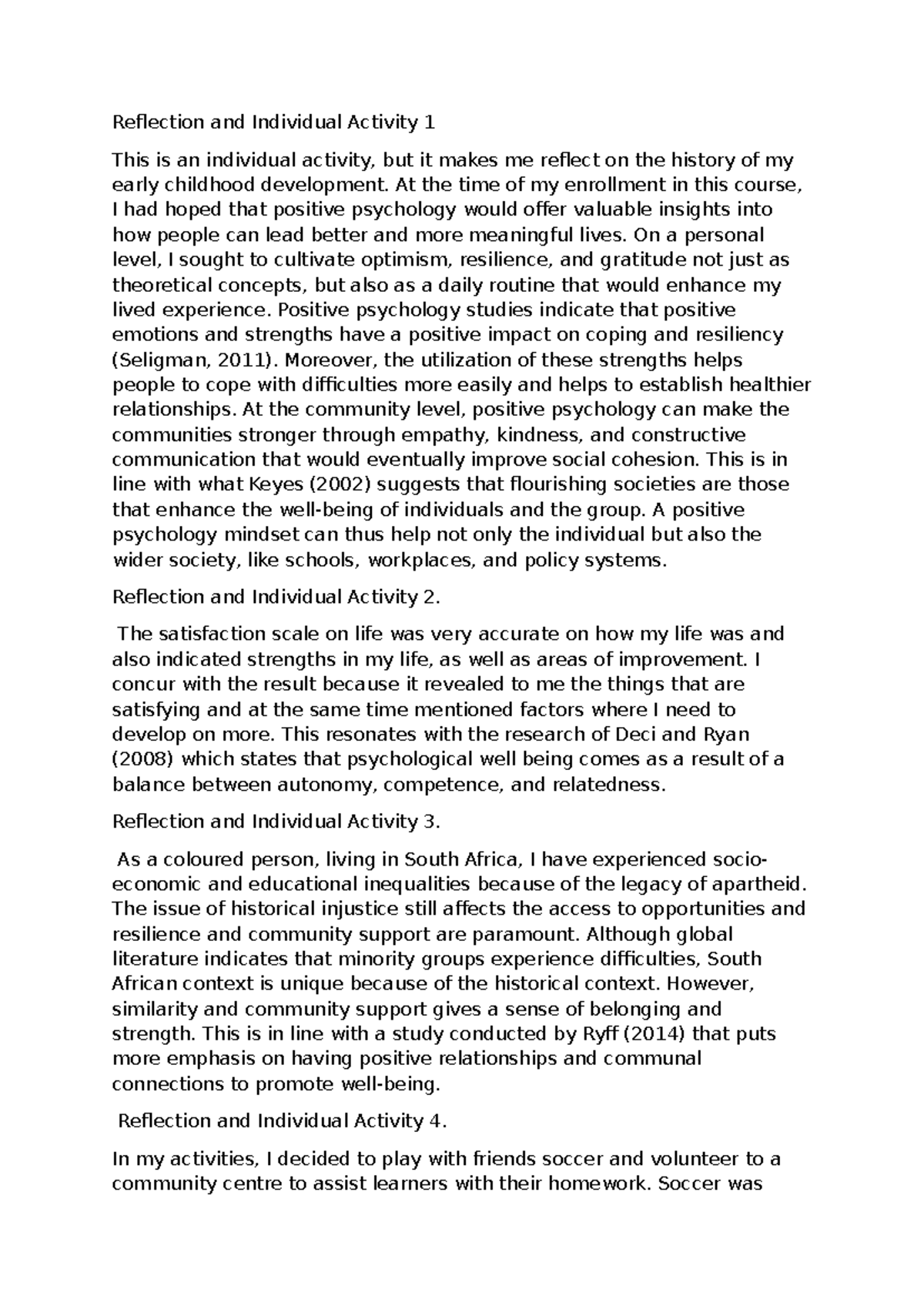 PSYC 221 - Reflection on Positive Psychology and Personal Growth - Studocu