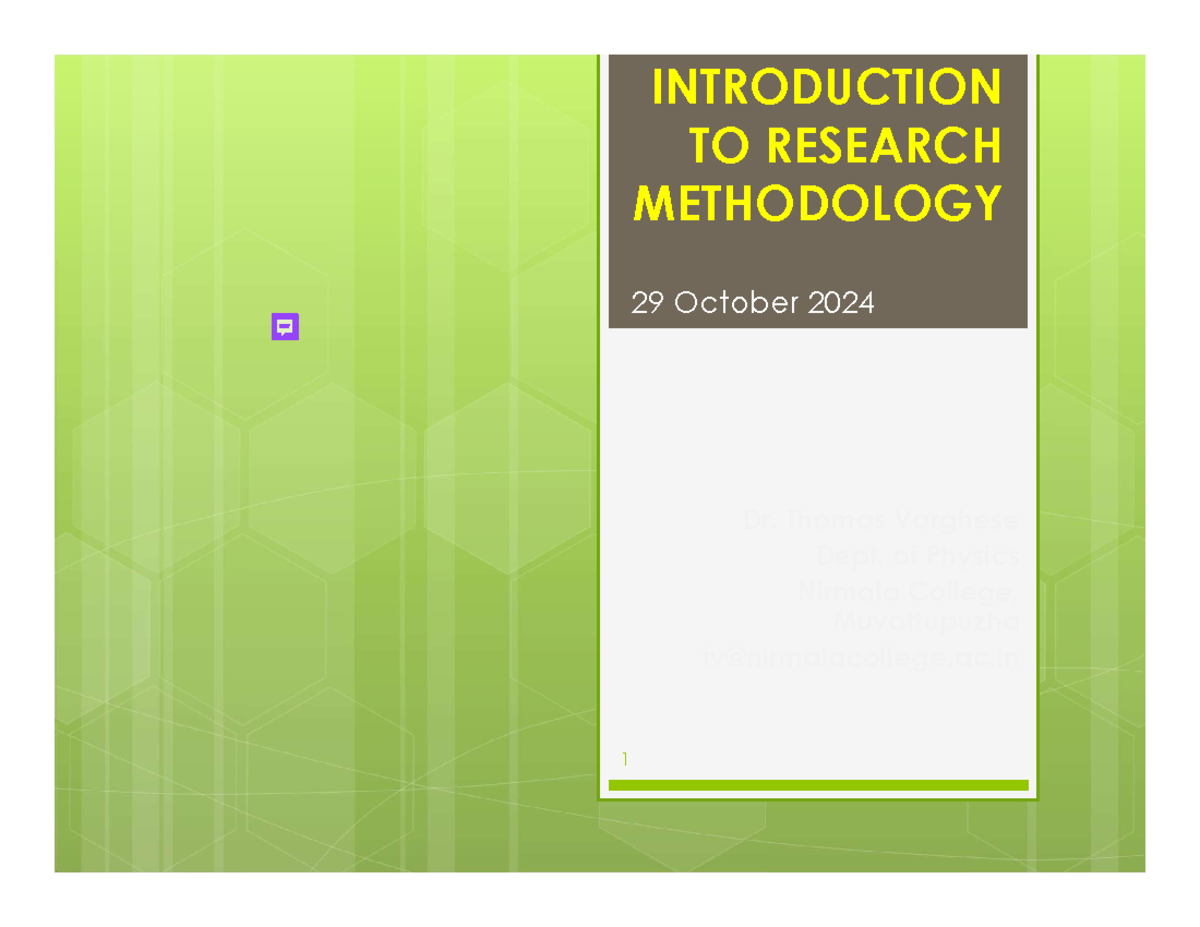 Intro to Research Methdology - INTRODUCTION TO RESEARCH METHODOLOGY Dr ...