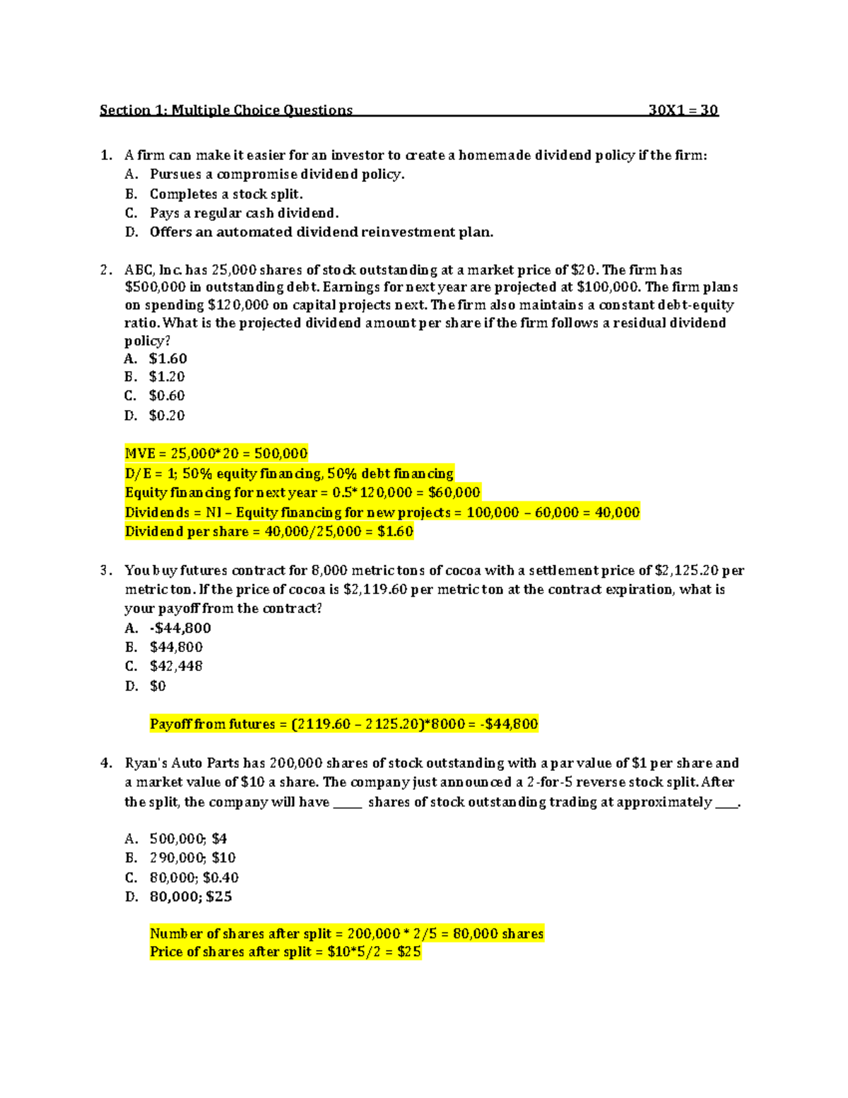 Mock Test Key: Midterm 2 - Multiple Choice Questions 30X1 - Studocu