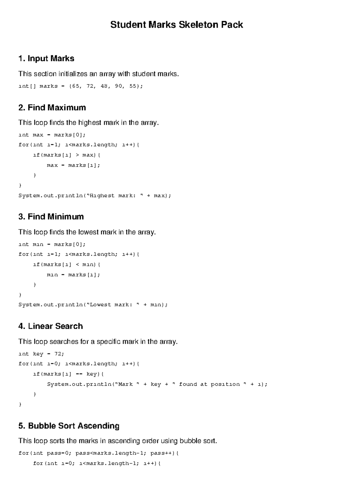 Student Marks Skeleton Pack: Code Examples & Functions - Studocu
